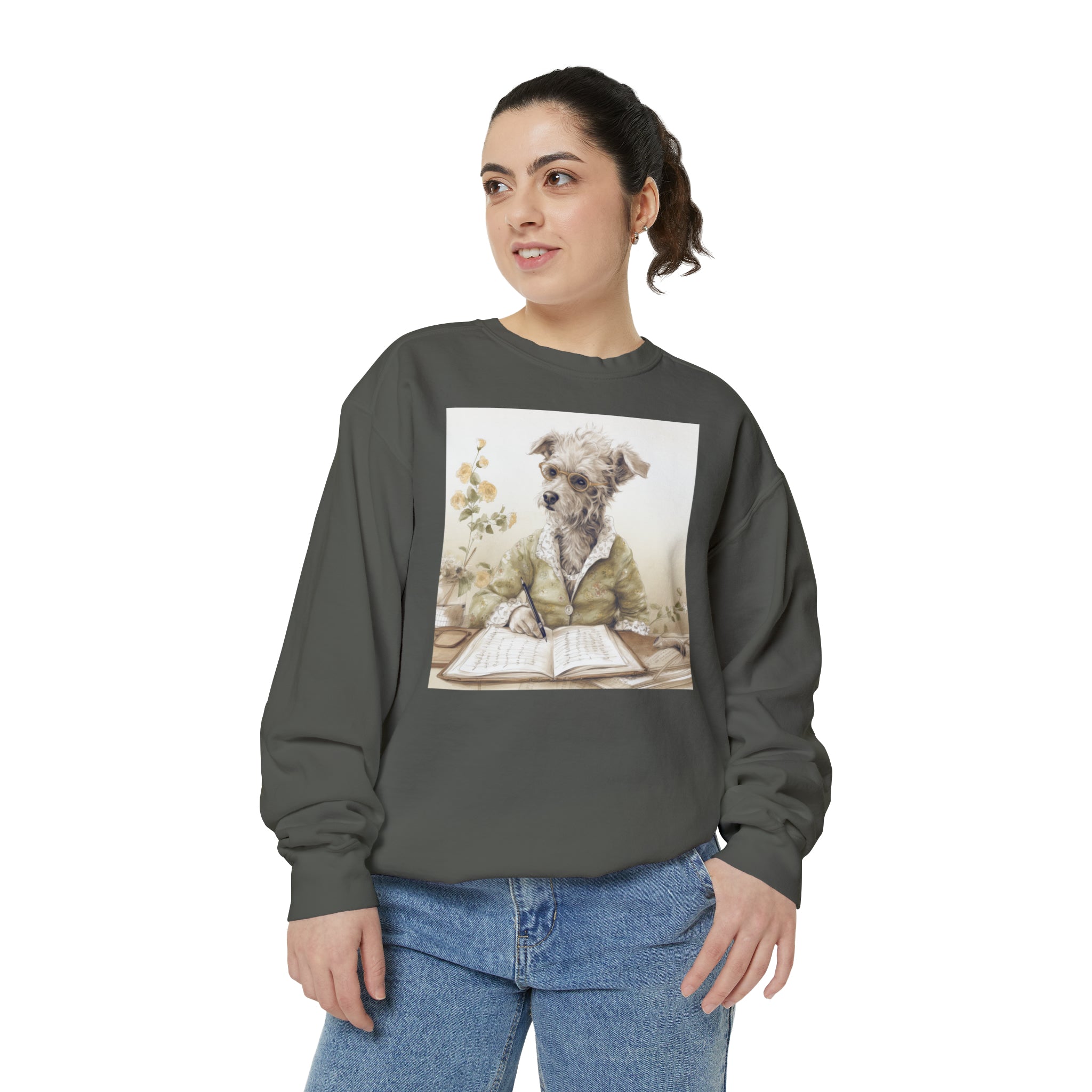 Stay Warm and Covered with this Cute Classic Art for Dog Lovers! Elevate Your Style with the Academic Garden Canine Professor Unisex Garment-Dyed Sweatshirt