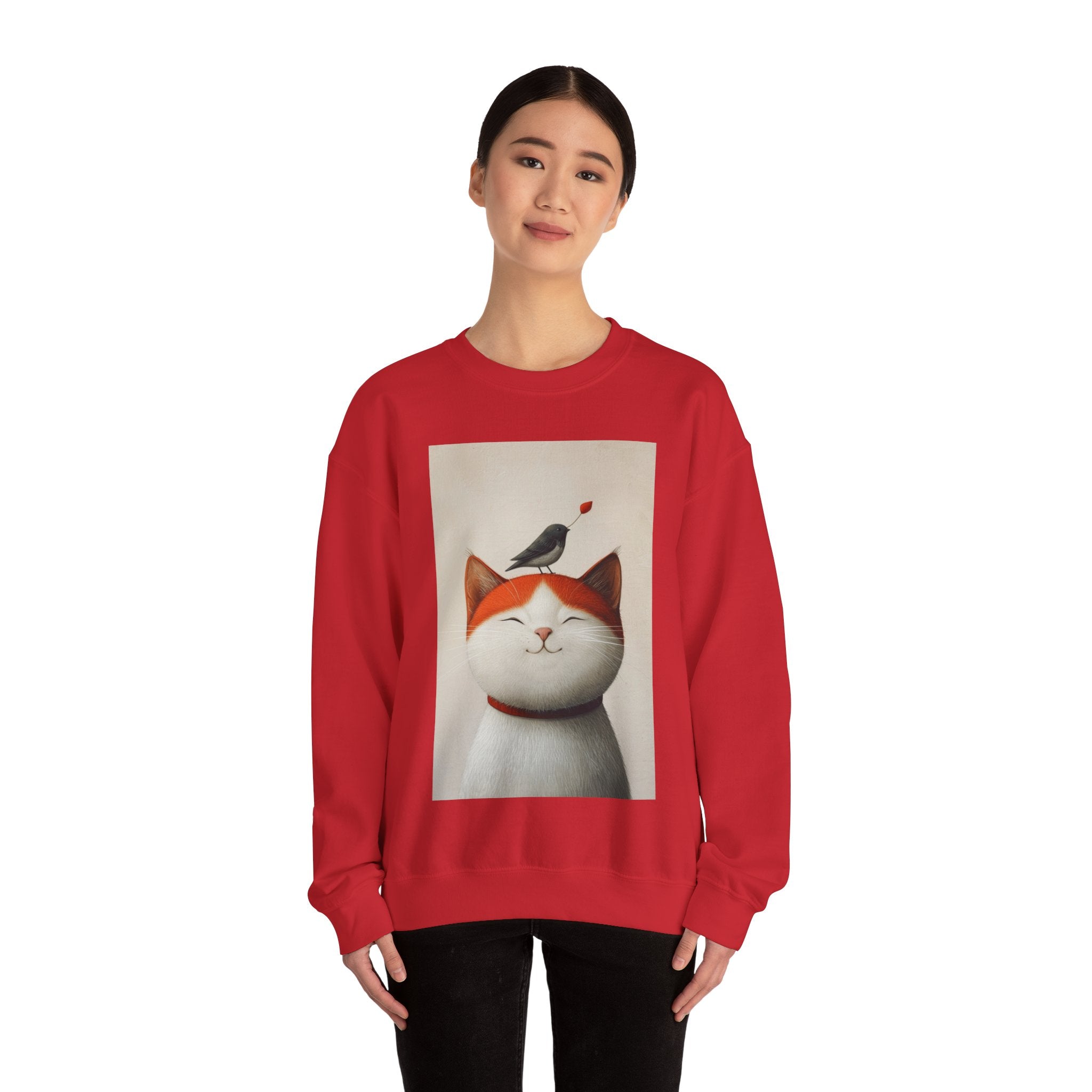 Trusting Bird and Cat Friend Unisex Heavy Blend™ Crewneck Sweatshirt - Cozy Comfort and Unique Style for Animal Lovers