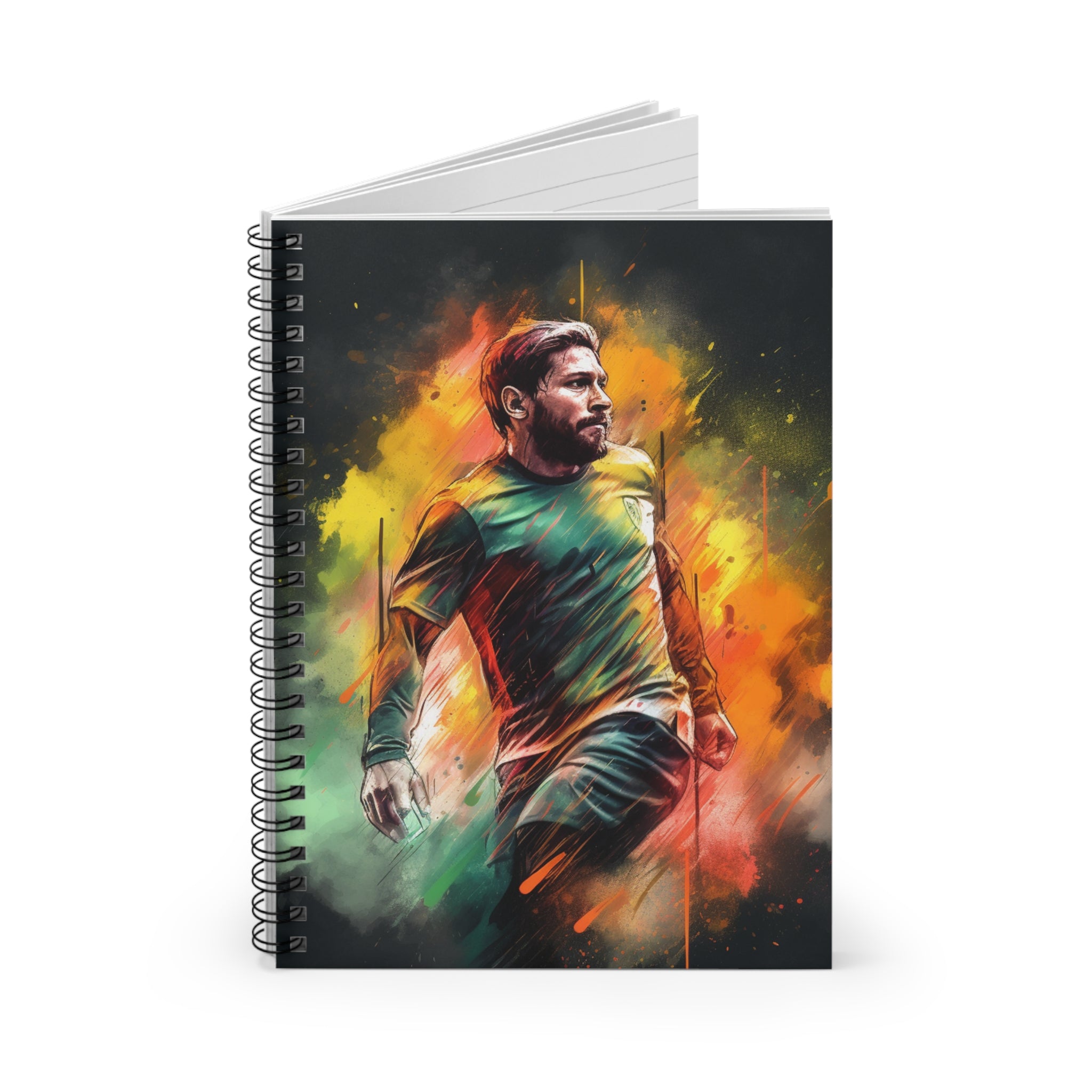 🌟 Capture Your Goals with Messi's Inspiration: Introducing the "Goal Warrior Messi Watercolor Footballer Spiral Notebook - Ruled Line," a creatively designed tribute to one of soccer's greatest legends, Lionel Messi. This notebook is perfect for fans, aspiring athletes, or anyone inspired by the skill and dedication of this renowned footballer.