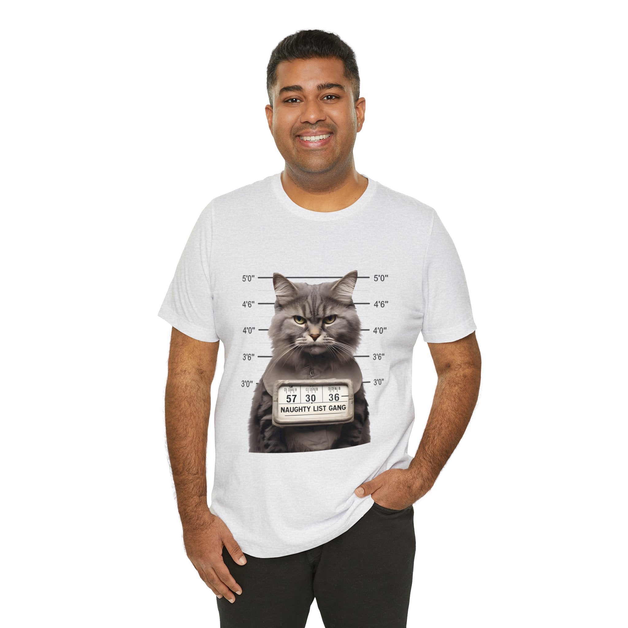 Naughty Cat Gang Cat in a Line-up Funny Unisex Jersey Short Sleeve Tee - Humorous Feline Apparel for Cat Lovers