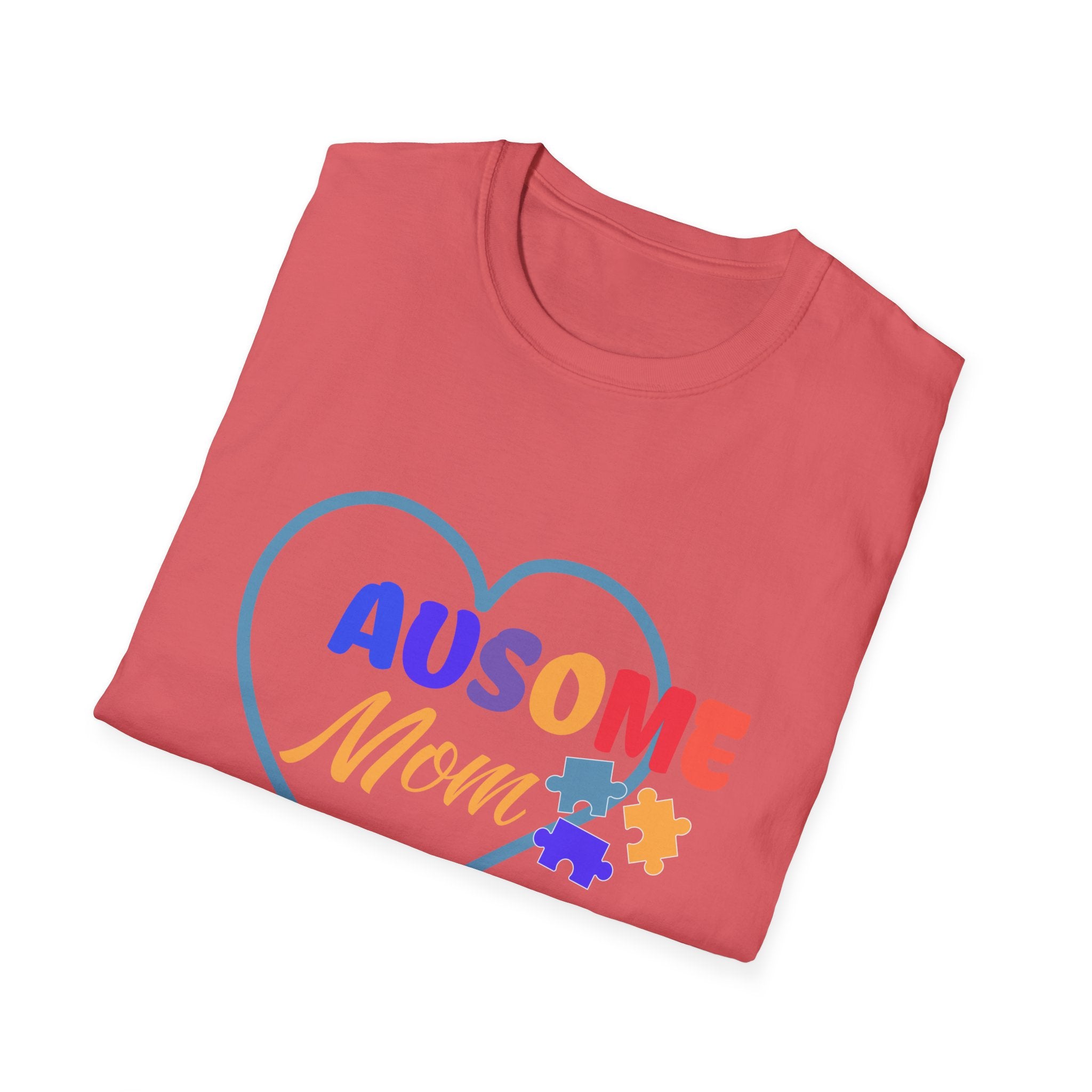 Women's "Ausome Mom" Autism Awareness and Support Unisex Softstyle Women's T-Shirt: Celebrating Incredible Autism Moms Shirt for the Mom Who Loves Unconditionally