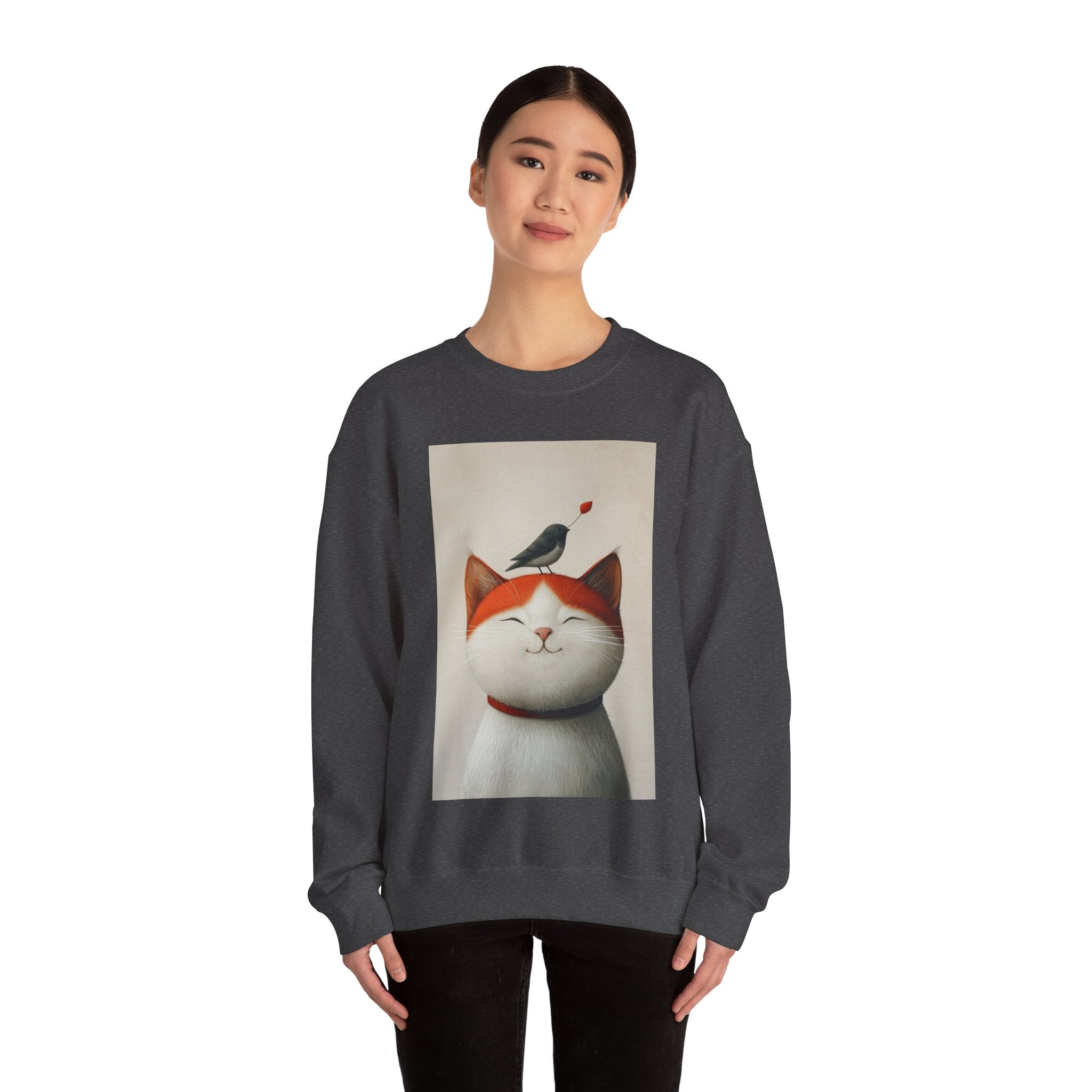 Trusting Bird and Cat Friend Unisex Heavy Blend™ Crewneck Sweatshirt - Cozy Comfort and Unique Style for Animal Lovers