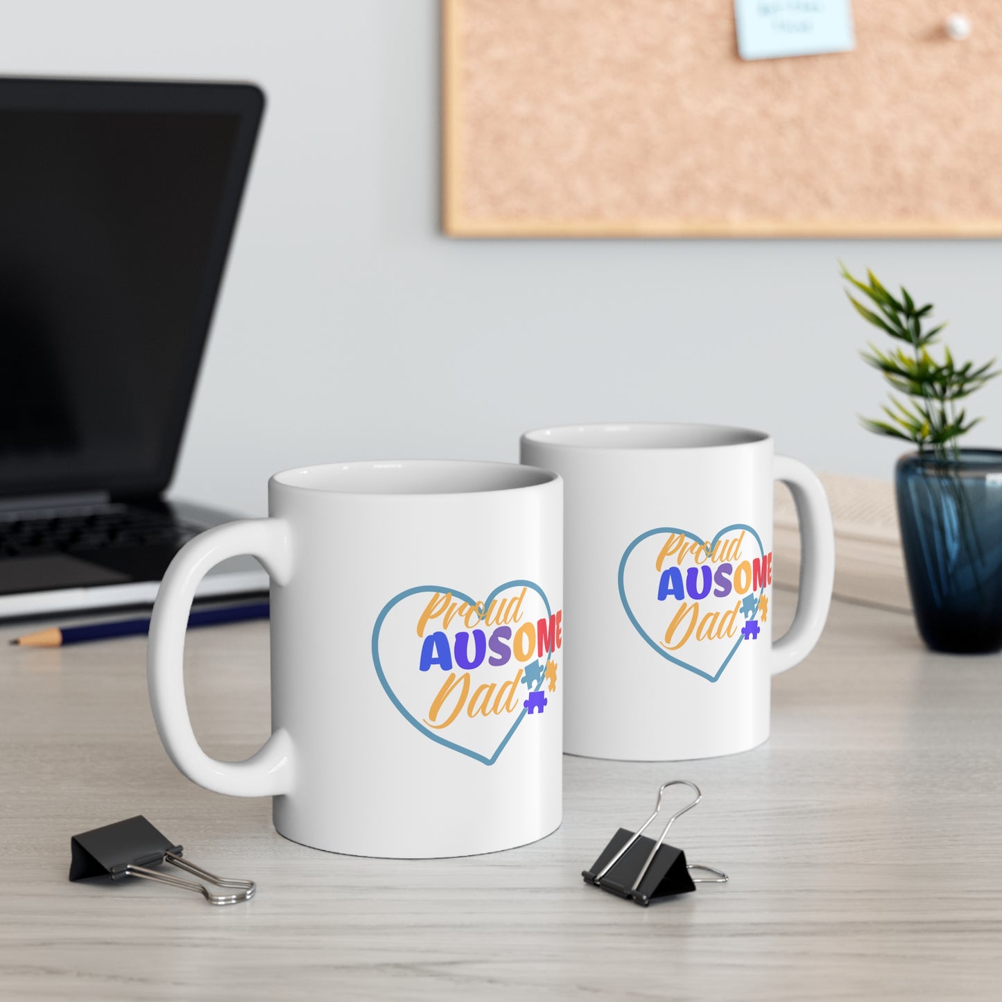 "Ausome Dad" Autism Awareness and Support Ceramic Mug 11oz: Celebrating Exceptional Fathers with Every Sip - A Heartfelt Tribute to Parenthood and Understanding