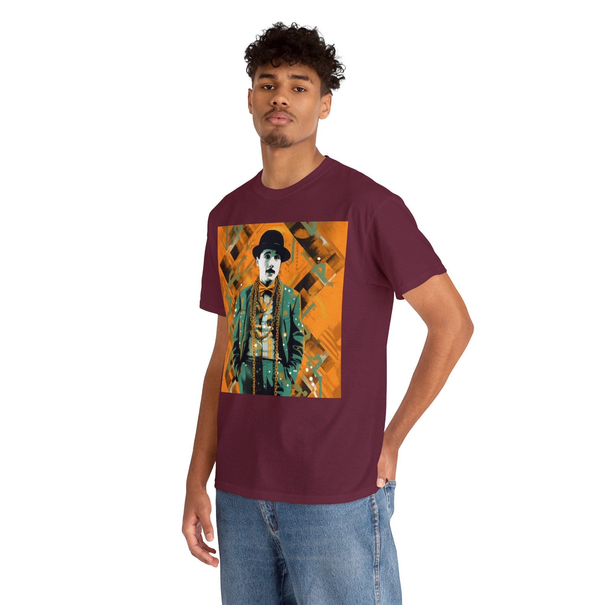 T-Shirt of Comedy Legend. Shows Passion for Craft in a Stylish Manner. Elevate Your Style with the Iconic Performance Artist Pose Abstract Colorful Unisex Heavy Cotton Tee - Wearable Art for Trendsetters