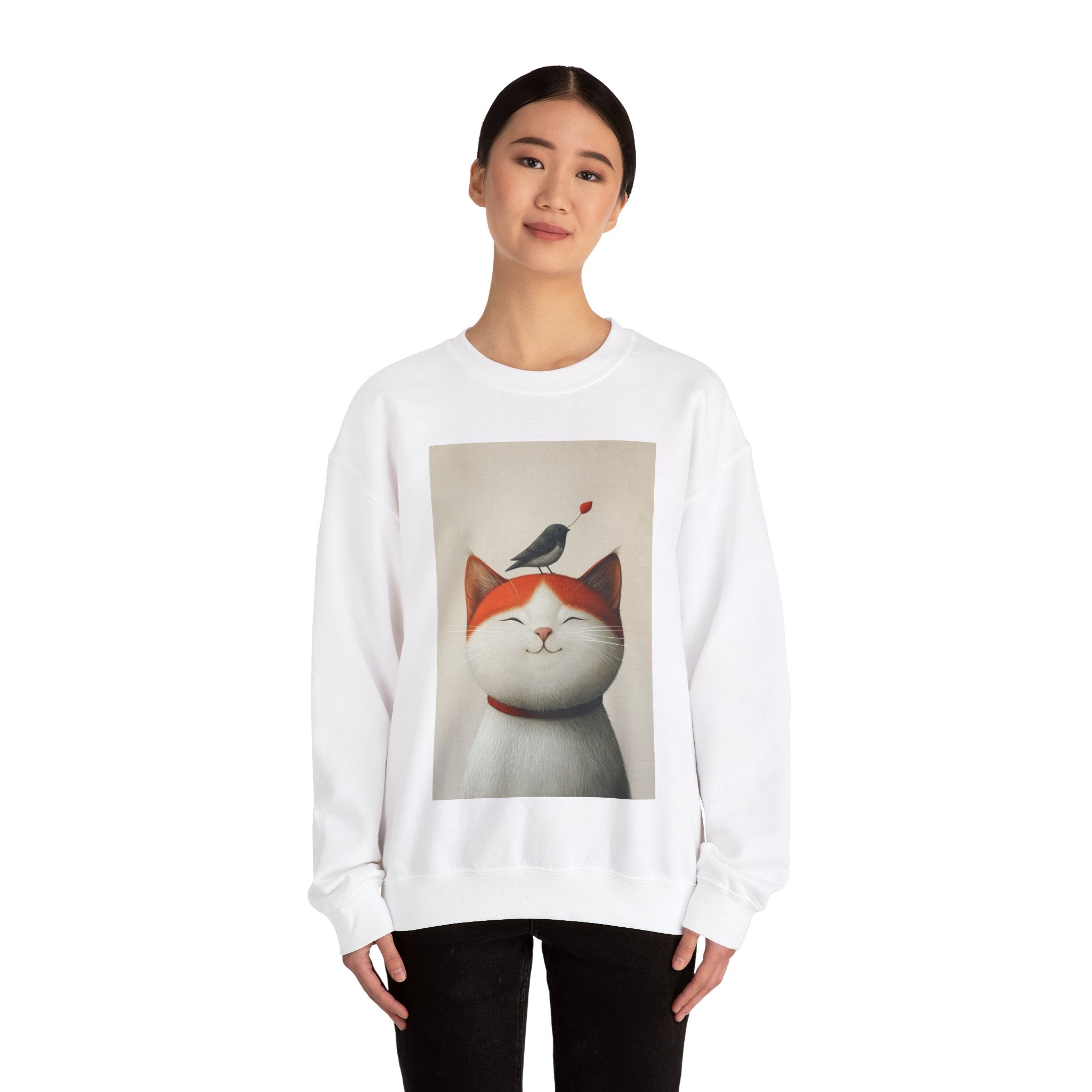 Trusting Bird and Cat Friend Unisex Heavy Blend™ Crewneck Sweatshirt - Cozy Comfort and Unique Style for Animal Lovers