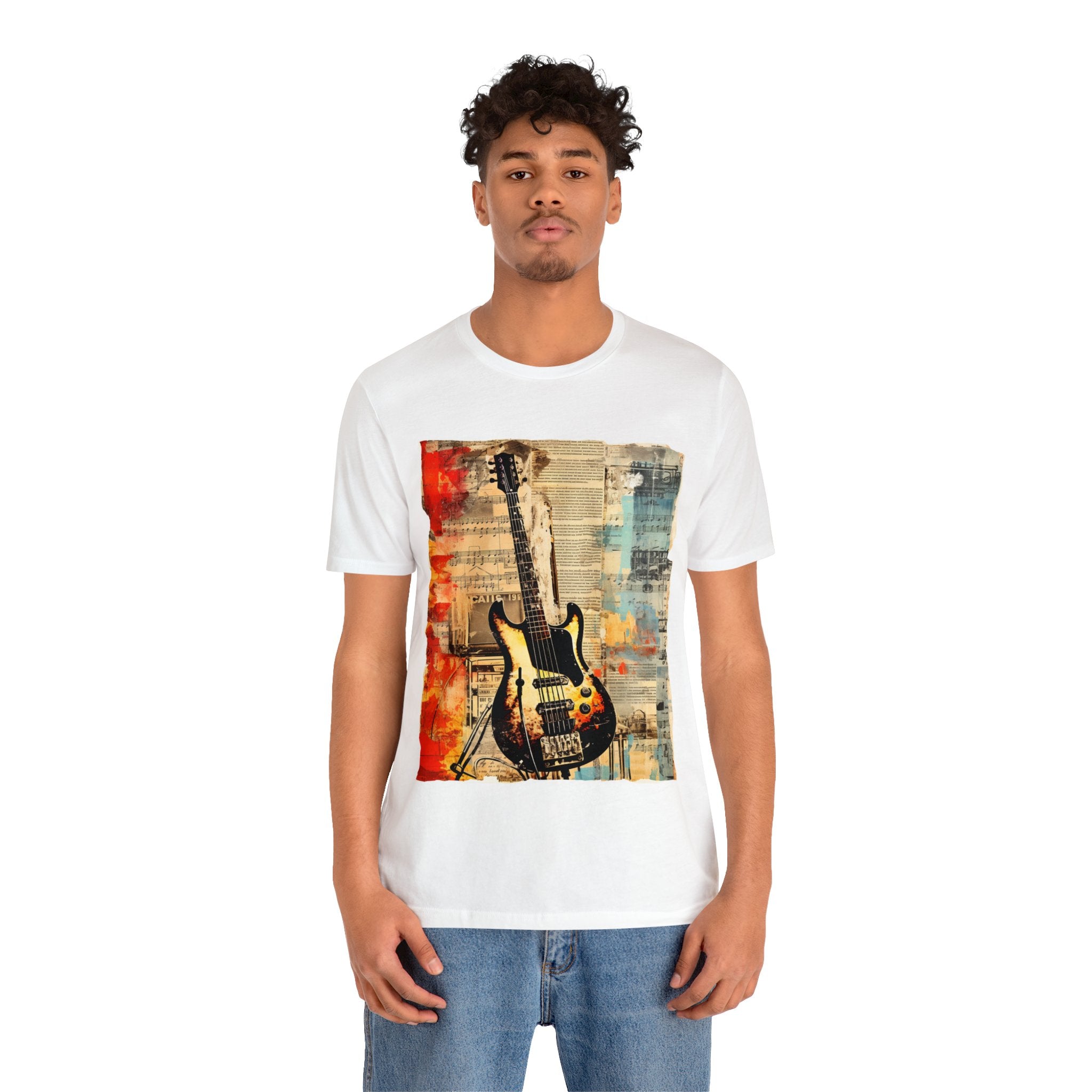 Unisex Jersey Short Sleeve Tee-- Beautiful Instrument Guitar Abstract Collage Art Gift for Active Wear for Any Attire Occasions