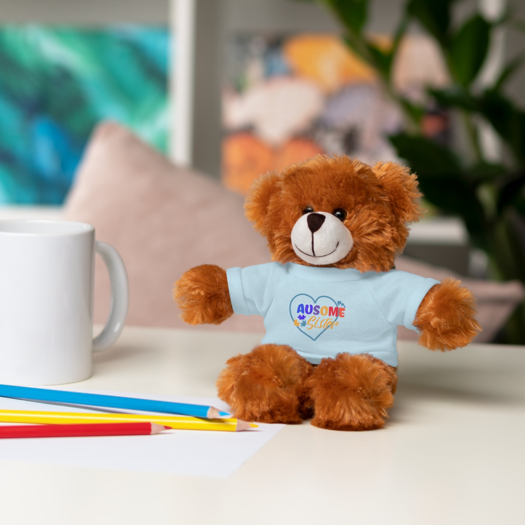 Celebrate Your 'Ausome Sister' with Autism Awareness Stuffed Bear - Customized Tee Included