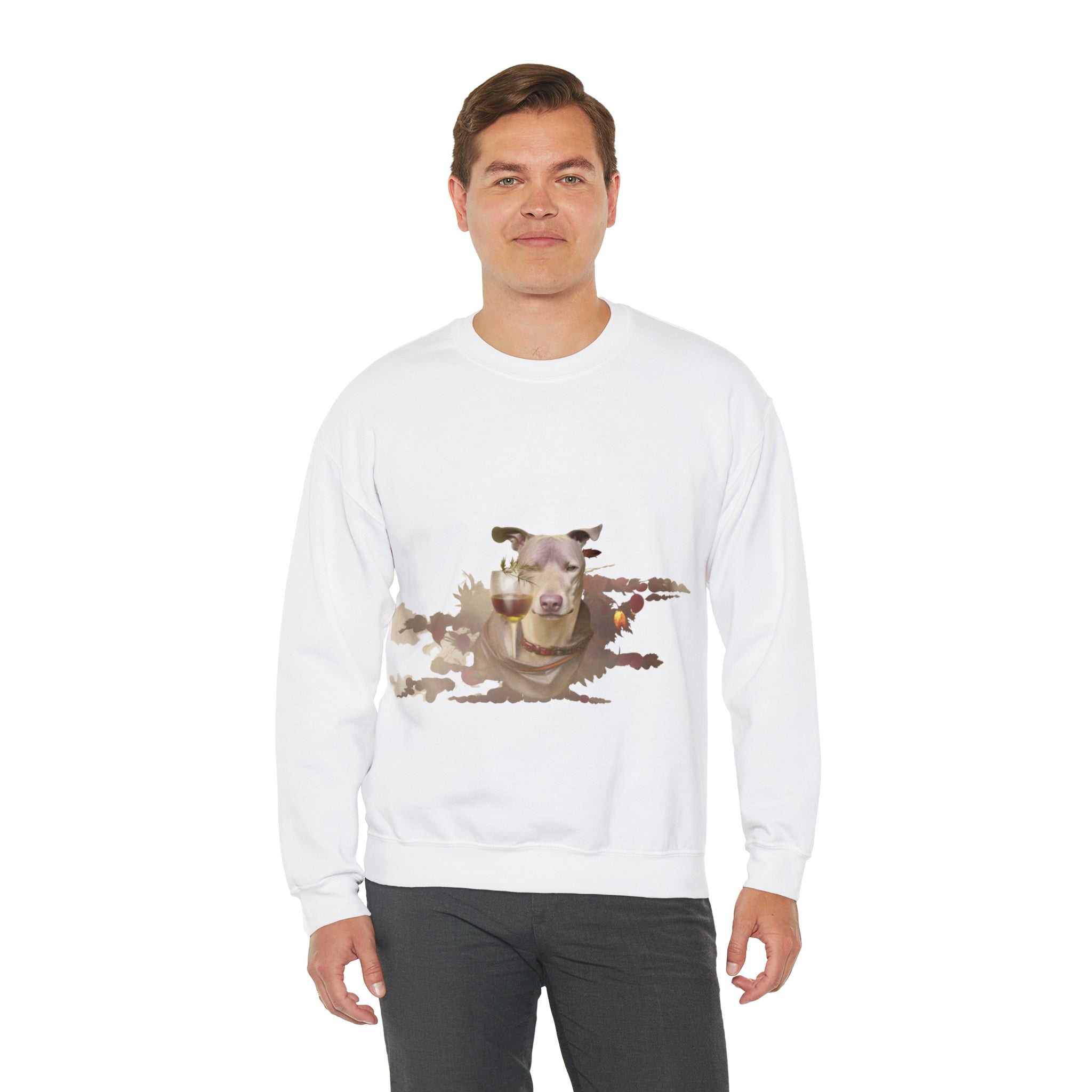 Women's Heavy Blend™ Crewneck Sweatshirt- "Pitbull and Wine" for Dog Lovers Pet Owners (Professional Art)