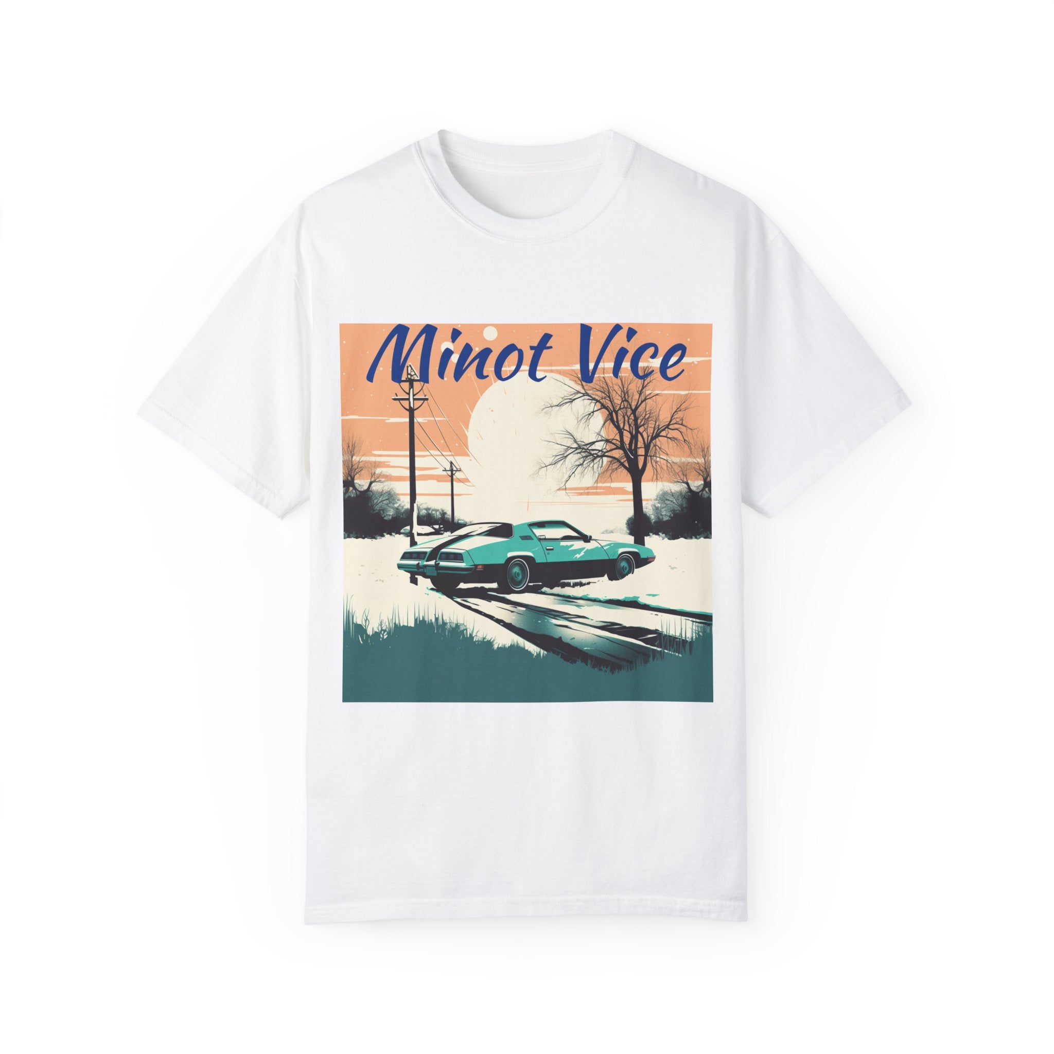 Unisex Garment-Dyed T-shirt-"Minot Vice" Cool Artistic Interpretation Beautiful Gift with Winter Colors for Friends and Family