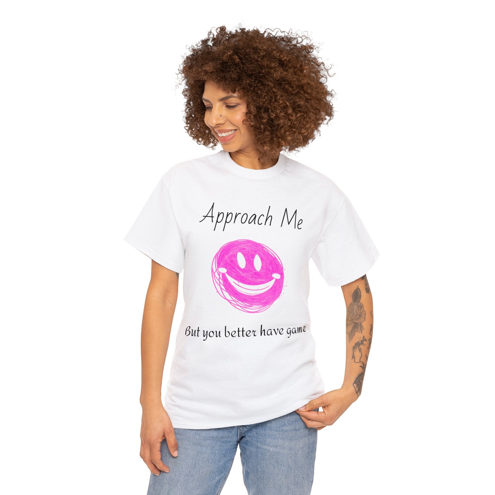 Dare to Date: The Ultimate 'Approach Me If You Dare' Challenge - A Women's Unisex Heavy Cotton Tee Perfect for Social Events, Recreational Activities, and Making Bold Statements