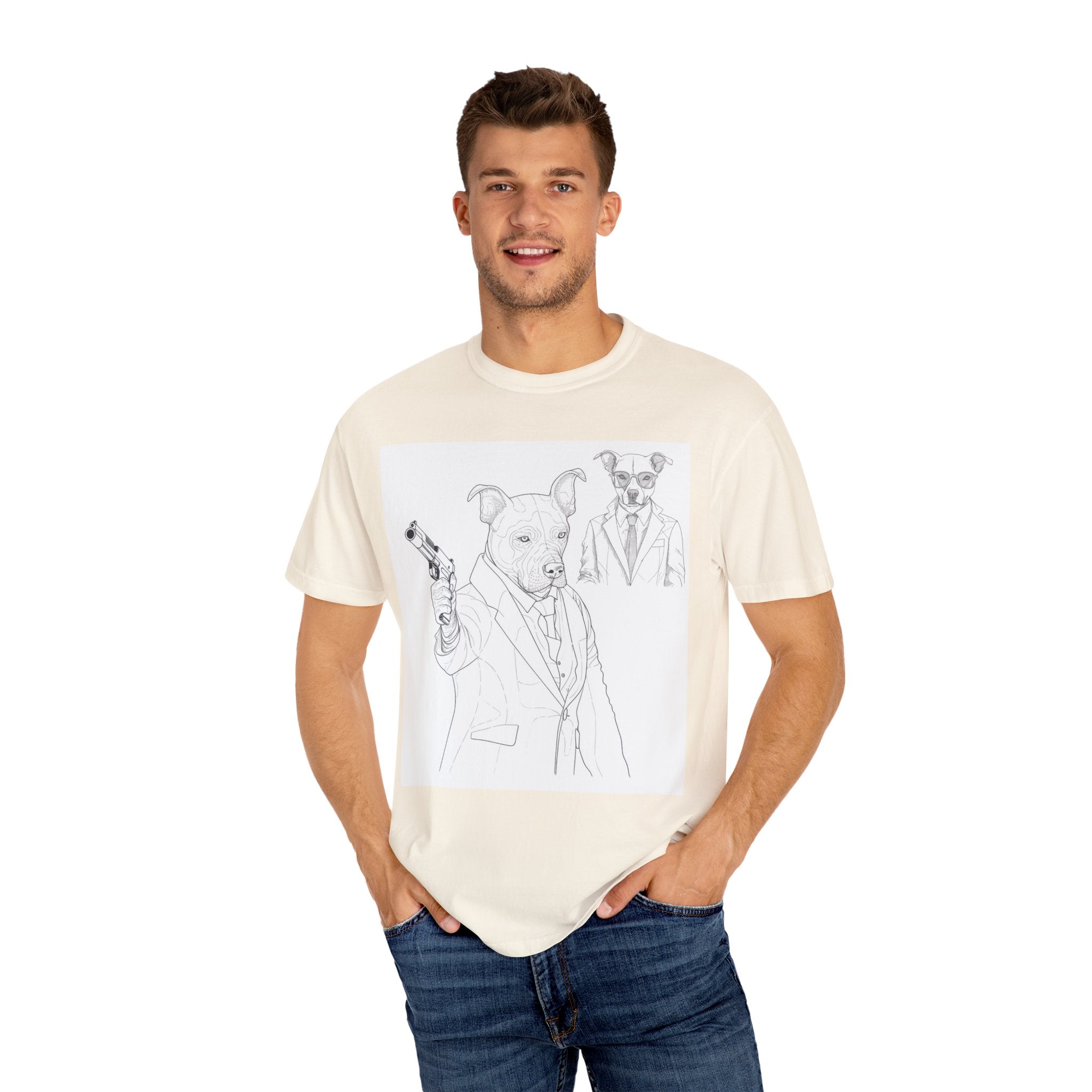 Dog Hitman Funny T-Shirt  - Confidence Building Shirt - Single Line Art Dog Shirt - Quirky Animal Top Gift for Dog Lovers - Pet Lover Gift