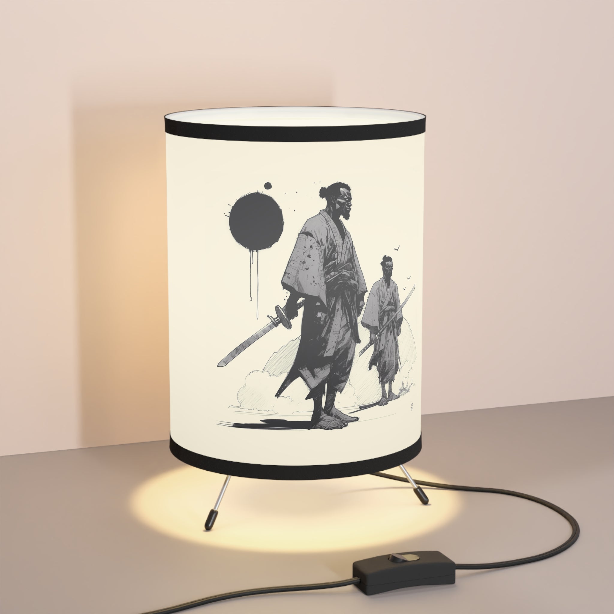 Way of the Warrior" Tripod Lamp - African Samurai-Inspired Illumination with High-Res Printed Shade Decor