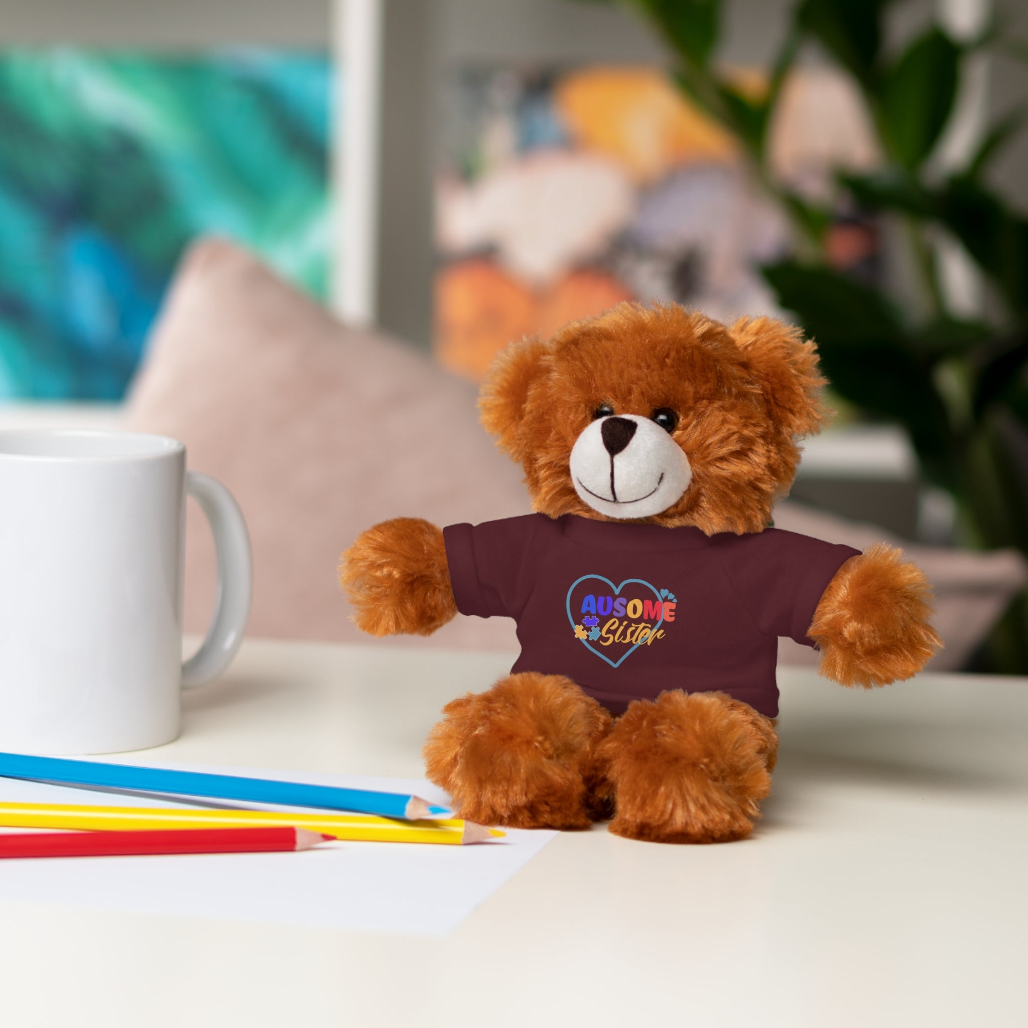 Celebrate Your 'Ausome Sister' with Autism Awareness Stuffed Bear - Customized Tee Included