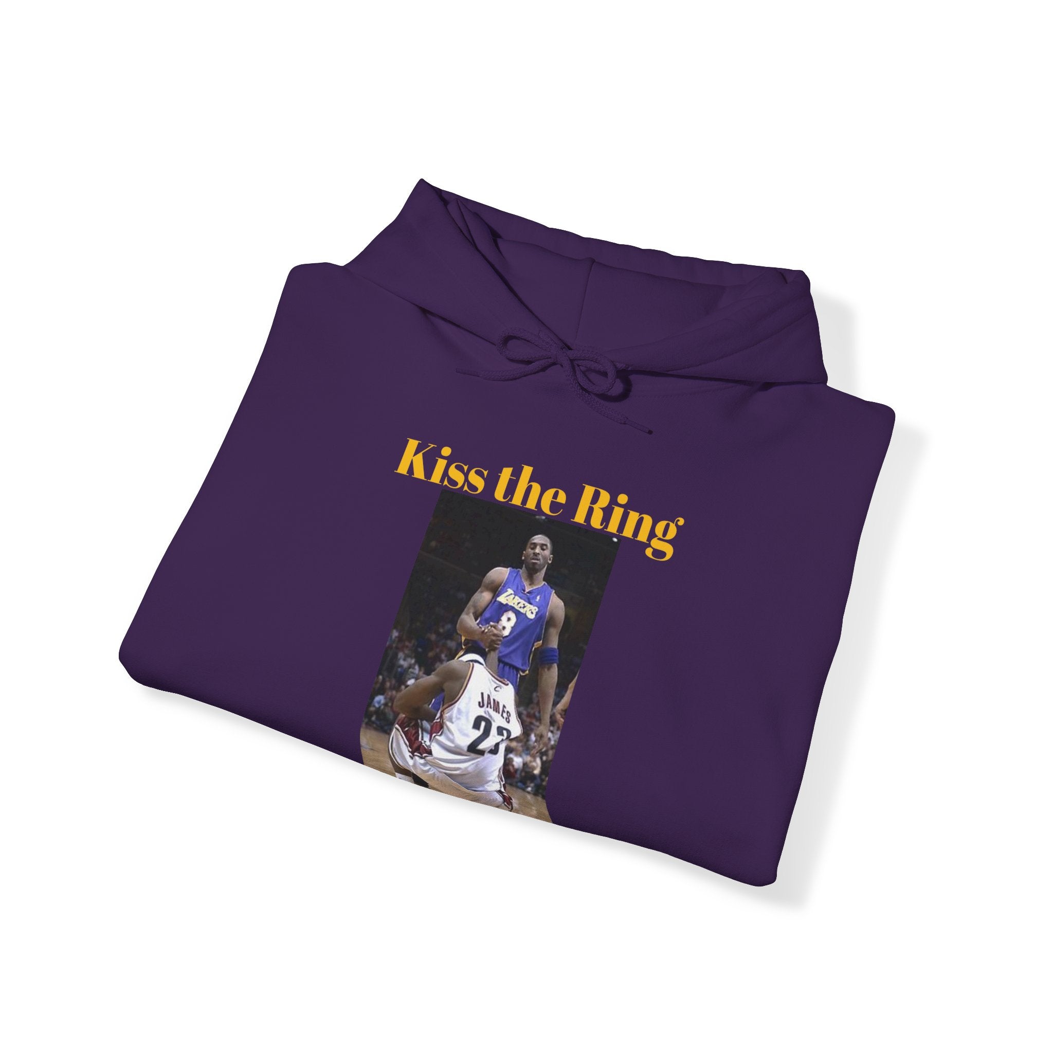 Wear this Shirt for a Funny Conversation: 'Kiss the Ring' Basketball Passing of the Torch Unisex Heavy Blend™ Funny Hooded Sweatshirt for Fans of Professional Basketball