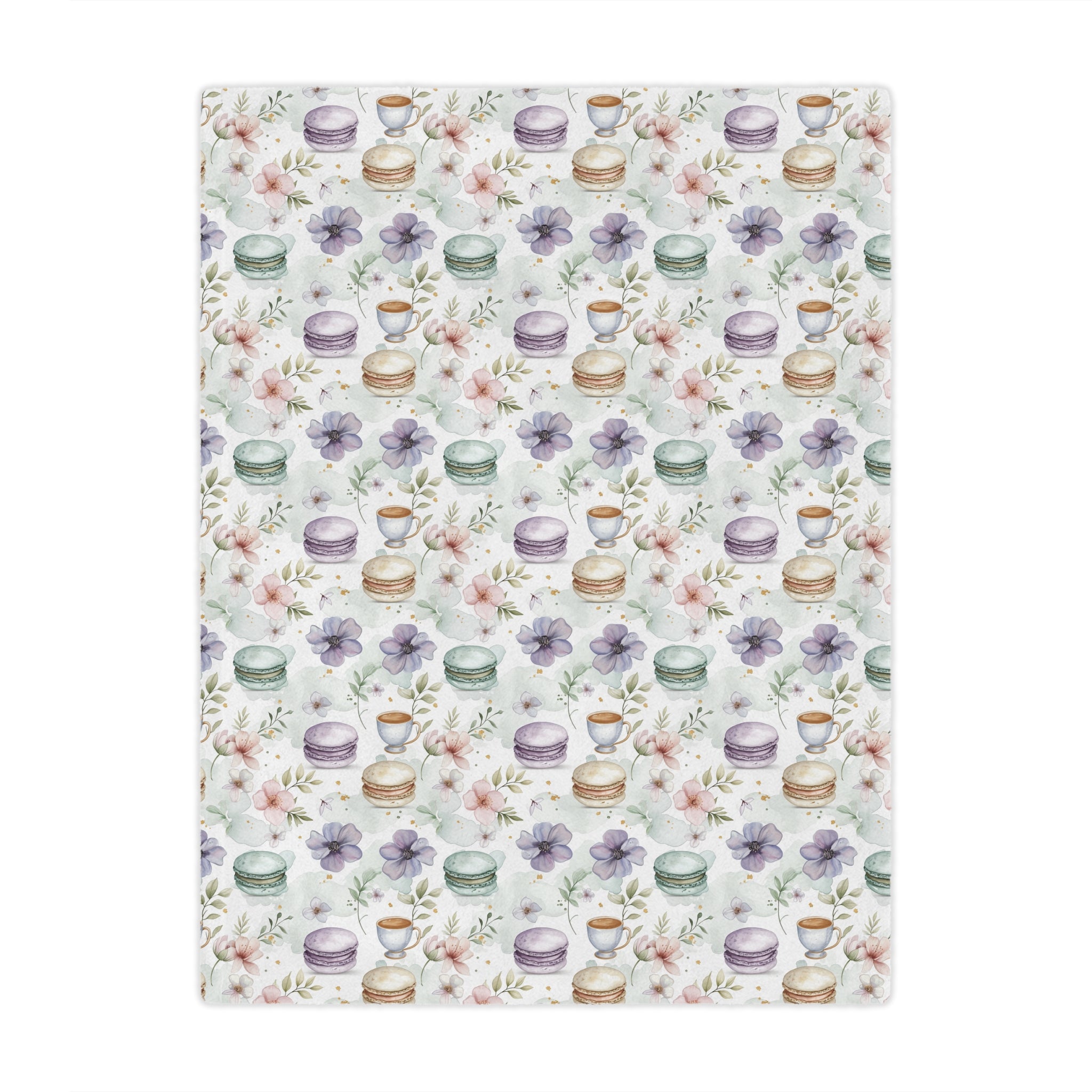 Cozy Up in Sweet Style: Macaroon Rain and Tea Pattern Cute Microfiber Blanket For Pastry Lovers and Foodies With a Sense of Humor and Style
