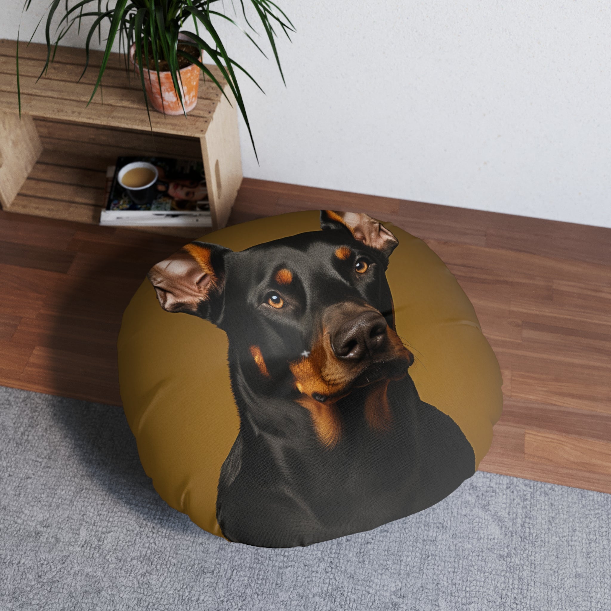 Doberman Pinscher Tufted Floor Pillow - Round Sofa Pillow for Dog Lovers - Professional Art Cushion - Housewarming Gift for Doberman Fans