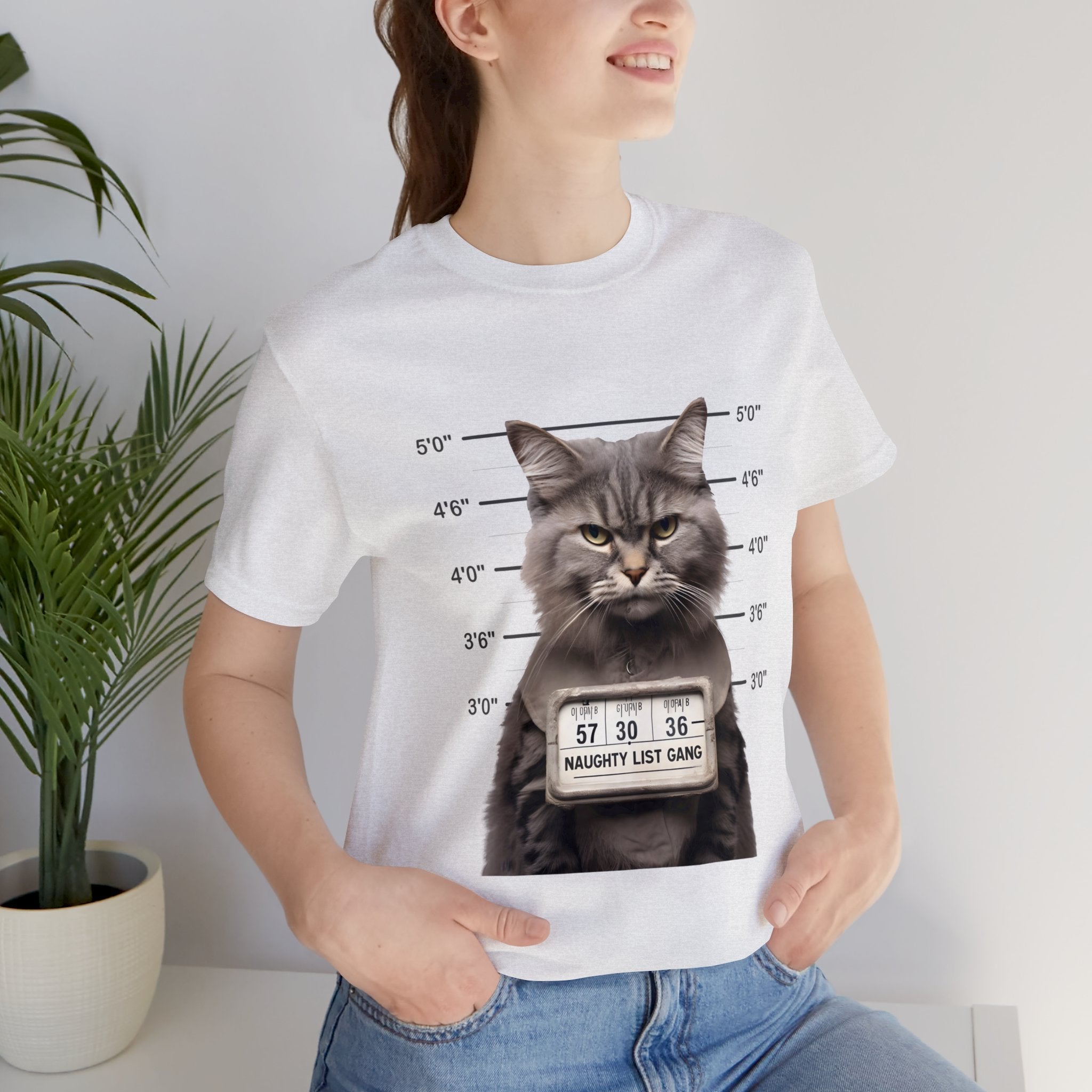 Naughty Cat Gang Cat in a Line-up Funny Unisex Jersey Short Sleeve Tee - Humorous Feline Apparel for Cat Lovers