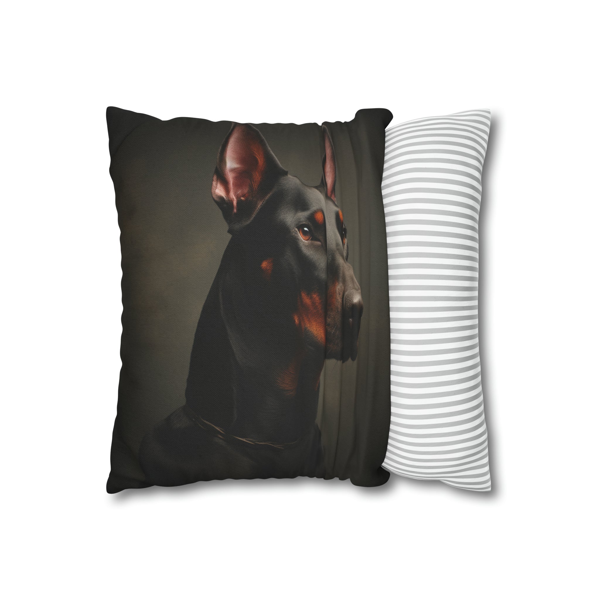 Beware of Dog" Spun Polyester Square Pillow Case- Dobermann Pinscher (Professional Art)