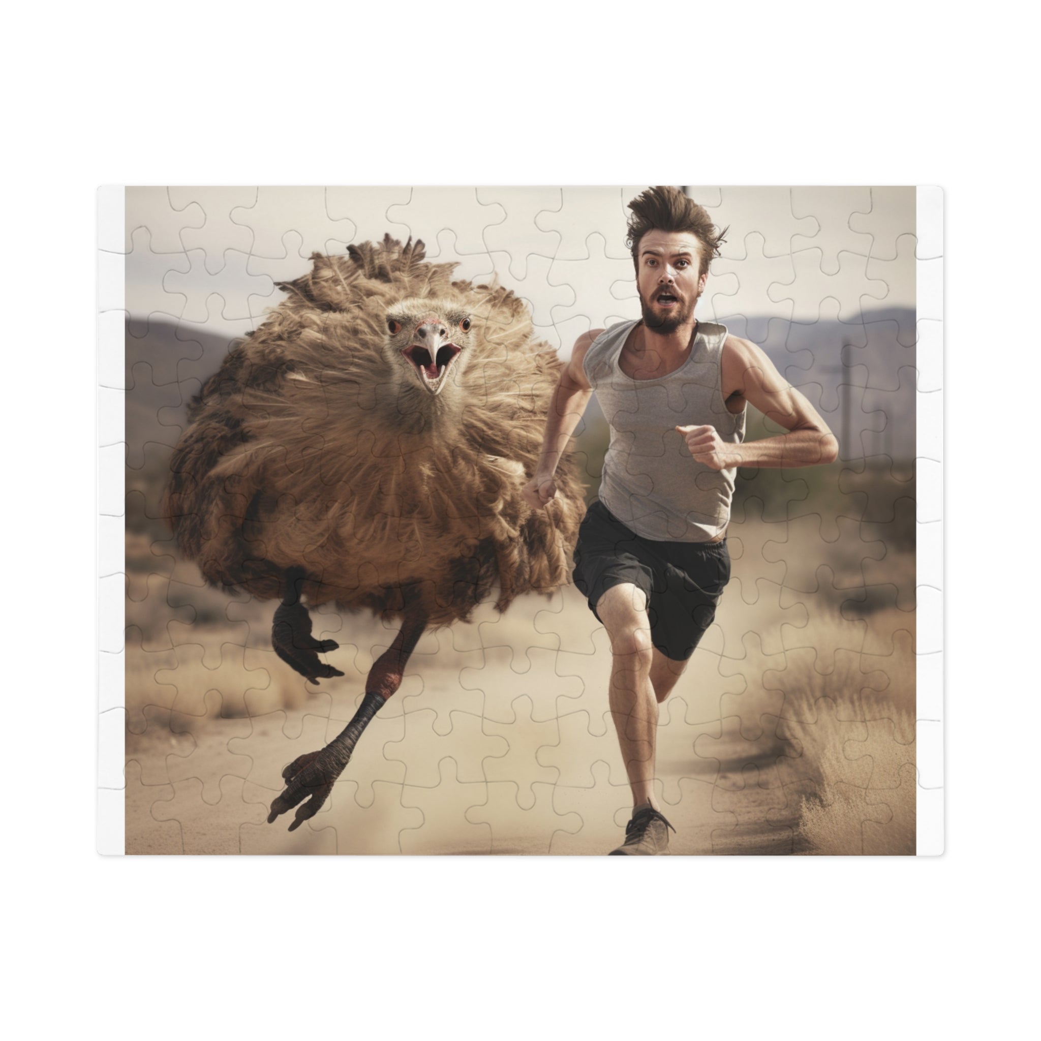 Escape from Prehistoric Terror: Man Running from Ancient Mean Big Bird Jigsaw Puzzle - Available in 30, 110, 252 Pieces for All Ages