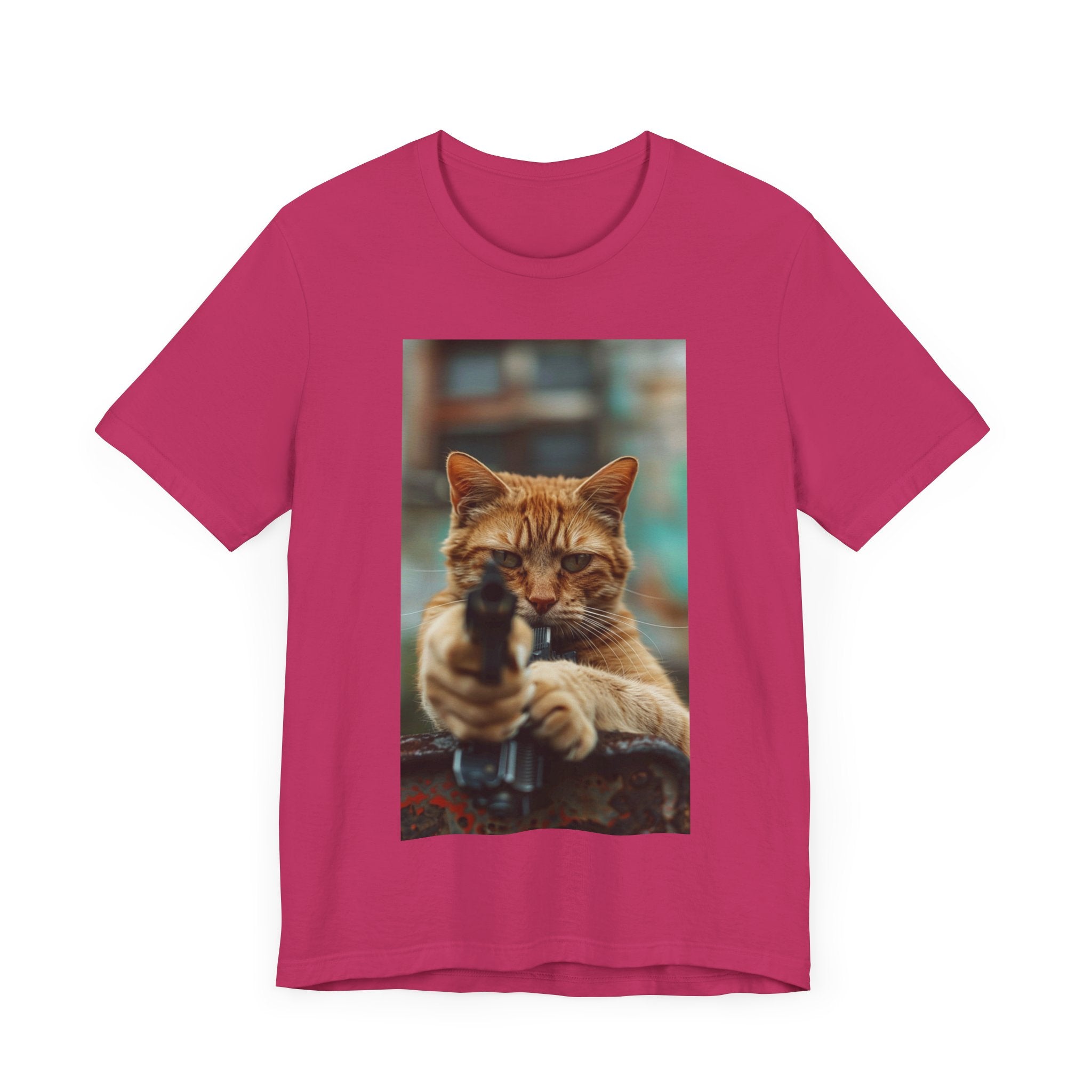 Stealth Paws: Feline Hitman Women's Jersey Short Sleeve Tee - Quirky Cat-Themed Apparel for Fashion-Forward Cat Lovers