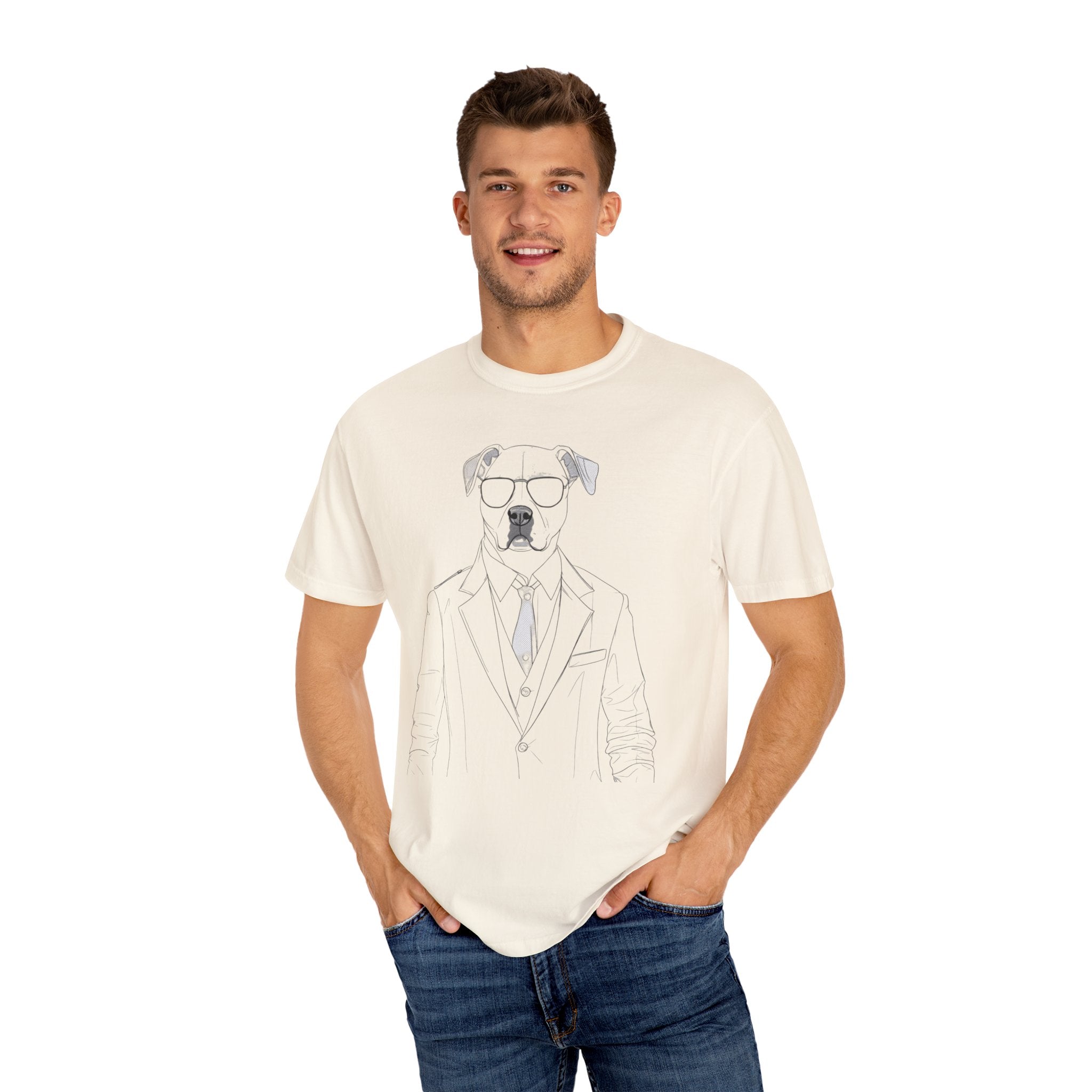 Hitman Funny Dog T-Shirt - Confidence Building Shirt - Single Line Art Dog Shirt - Quirky Animal Top Gift for Dog Lovers - Pet Lover Gift