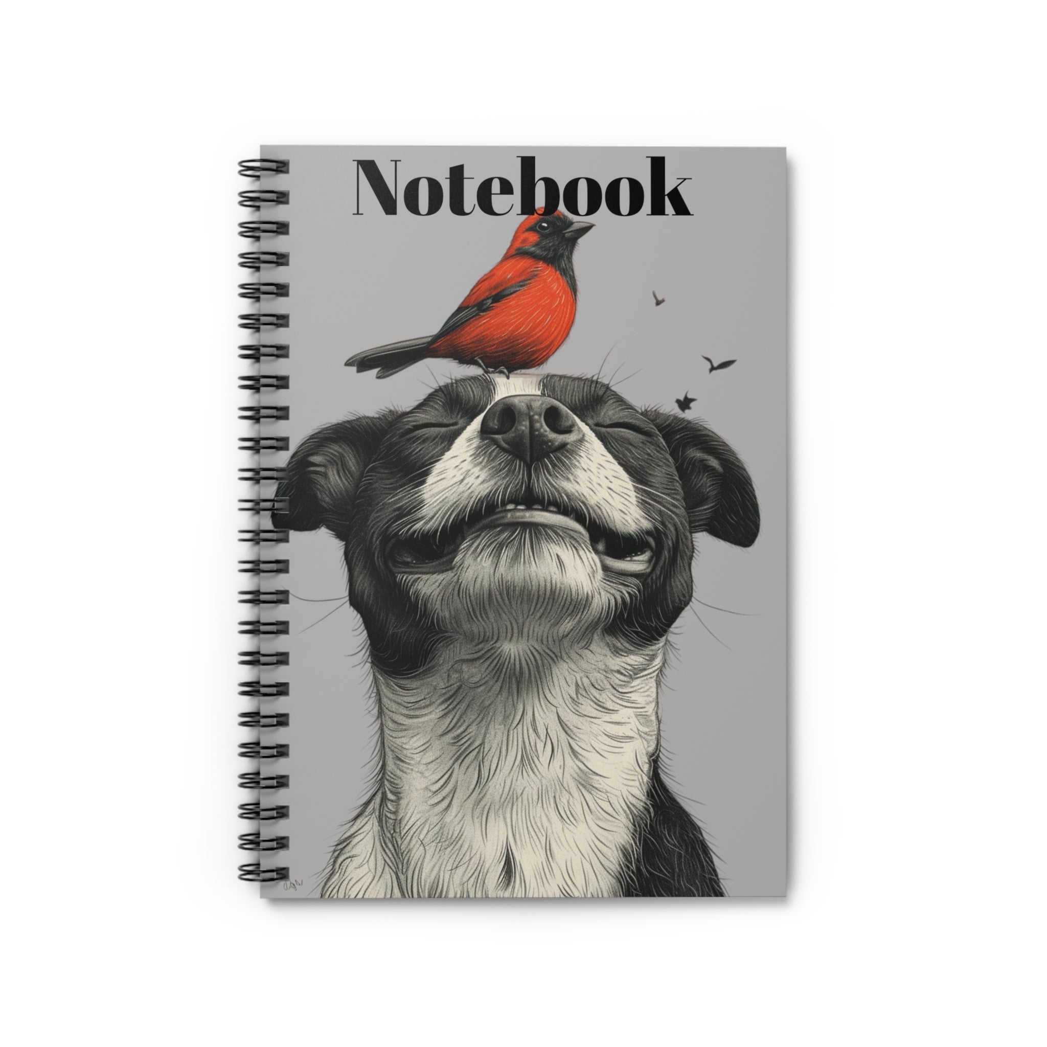 Puppy with Sparrow Friend Spiral Notebook - 100 Ruled Line Pages - Whimsical Animal Art Journal for College Students and Teachers Gift for Professionals and Dog Lovers