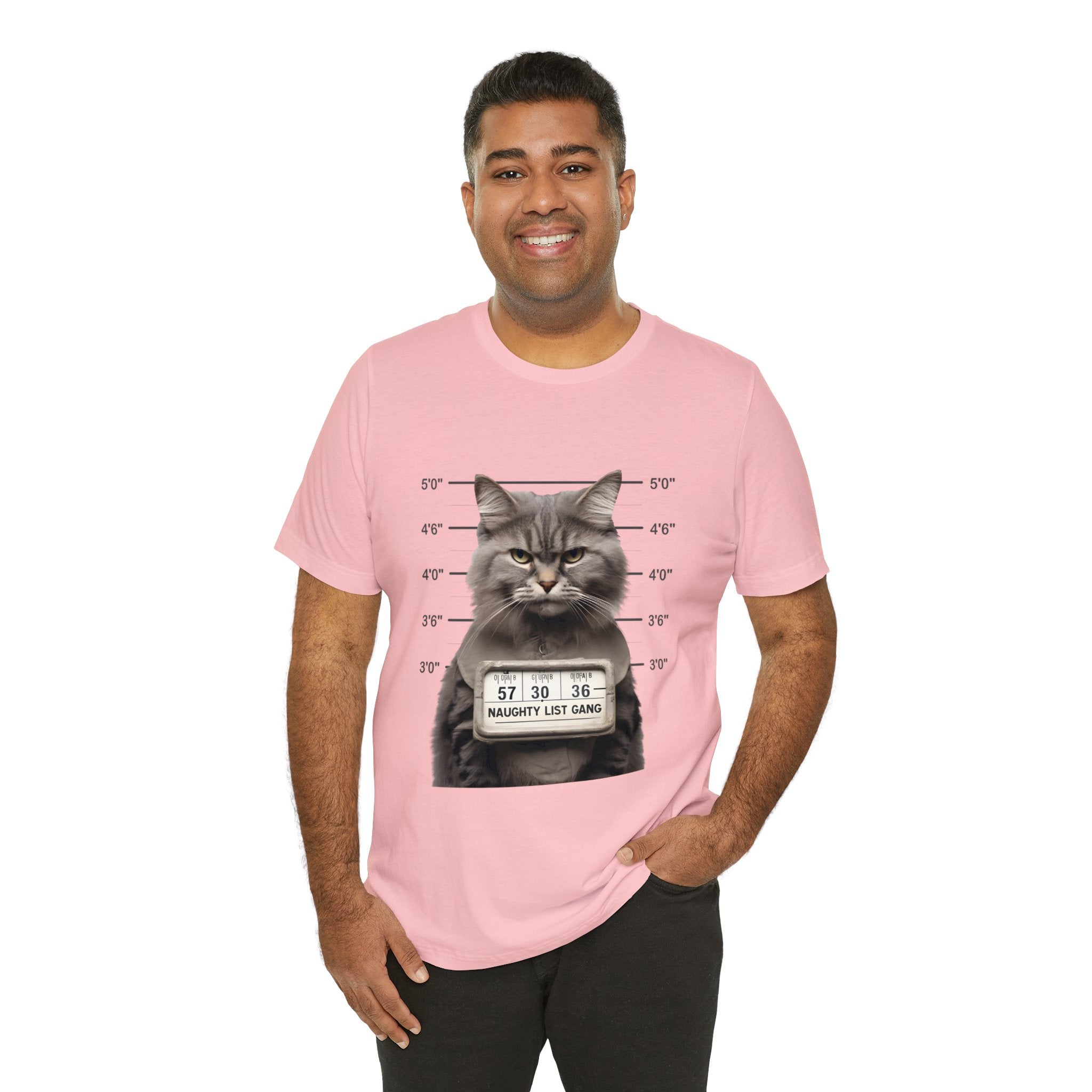 Naughty Cat Gang Cat in a Line-up Funny Unisex Jersey Short Sleeve Tee - Humorous Feline Apparel for Cat Lovers