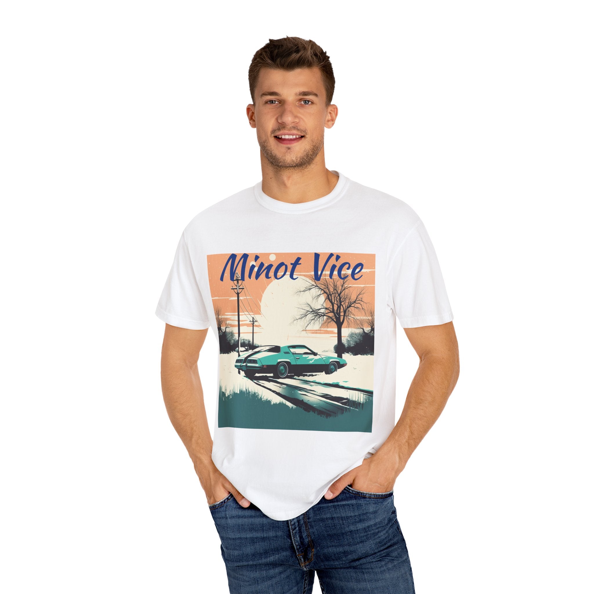 Unisex Garment-Dyed T-shirt-"Minot Vice" Cool Artistic Interpretation Beautiful Gift with Winter Colors for Friends and Family