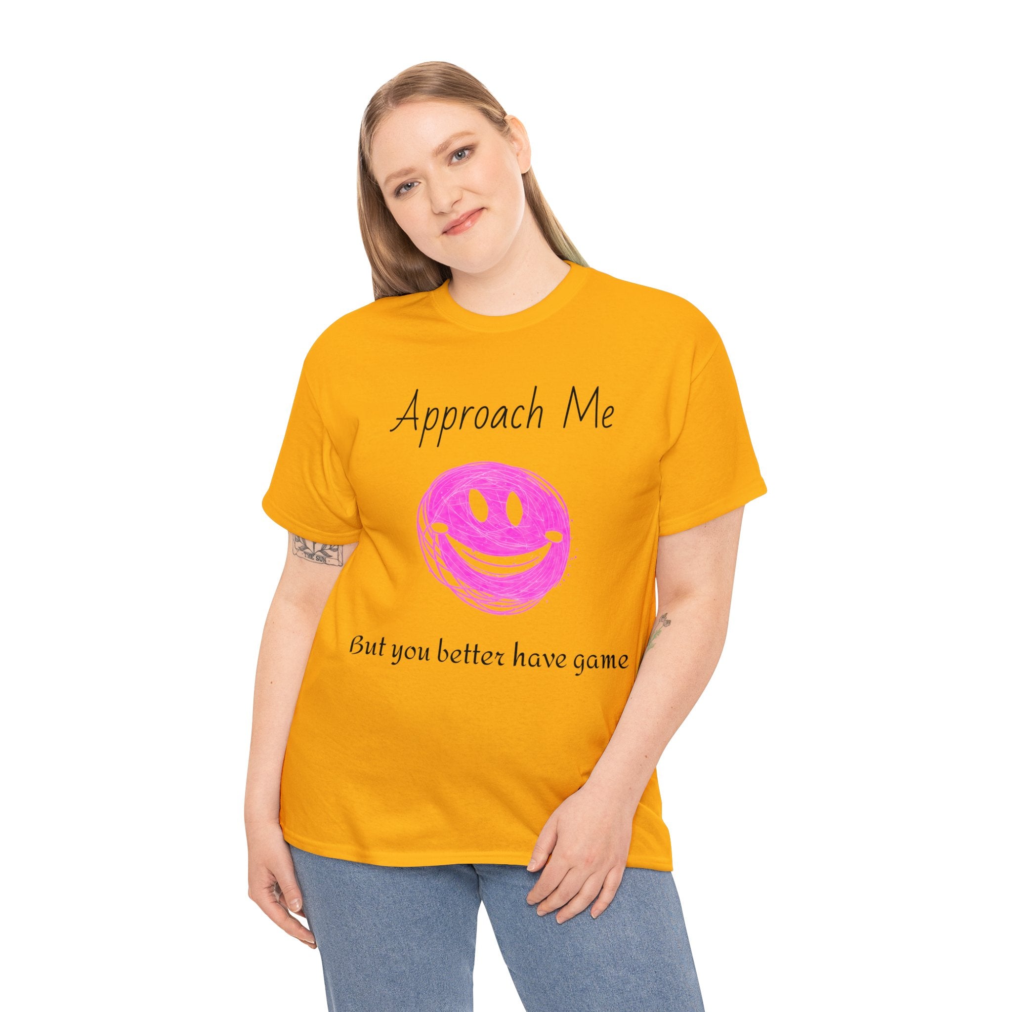 Dare to Date: The Ultimate 'Approach Me If You Dare' Challenge - A Women's Unisex Heavy Cotton Tee Perfect for Social Events, Recreational Activities, and Making Bold Statements