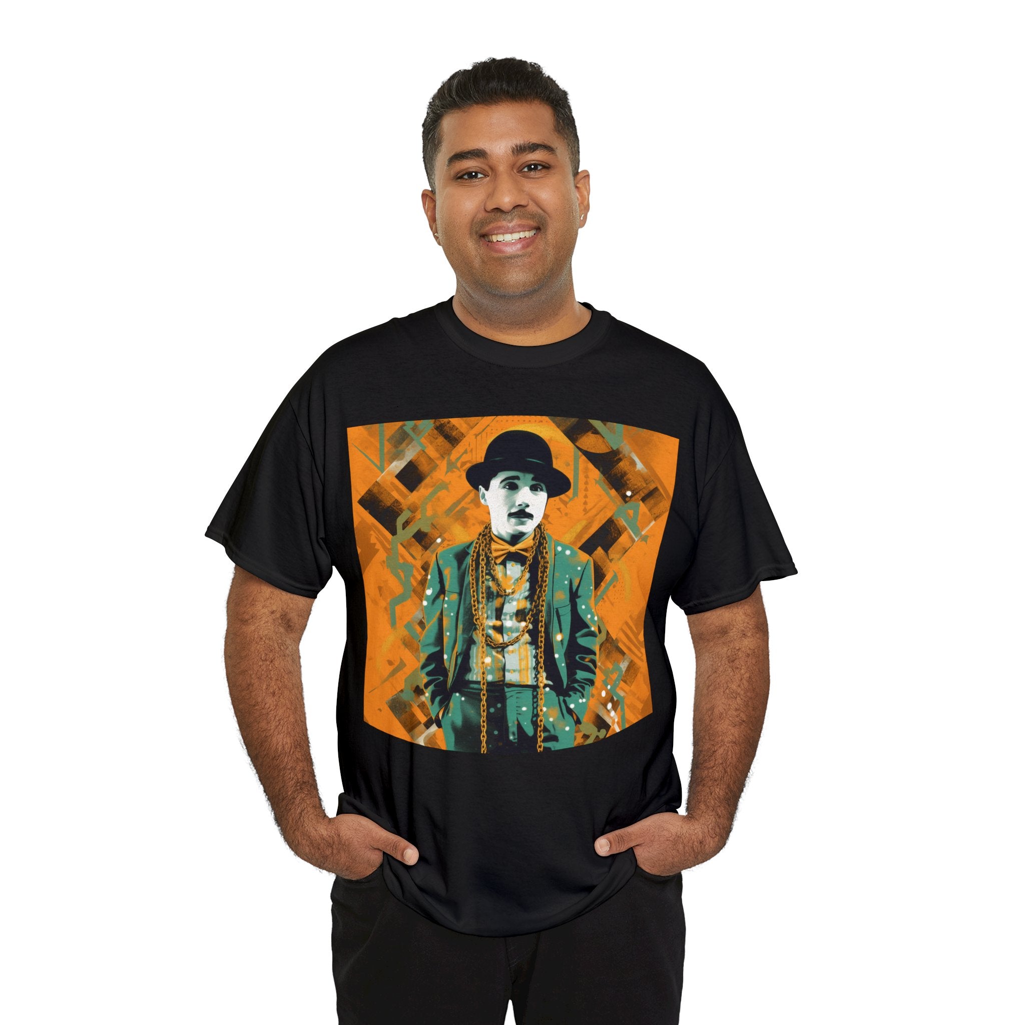 T-Shirt of Comedy Legend. Shows Passion for Craft in a Stylish Manner. Elevate Your Style with the Iconic Performance Artist Pose Abstract Colorful Unisex Heavy Cotton Tee - Wearable Art for Trendsetters