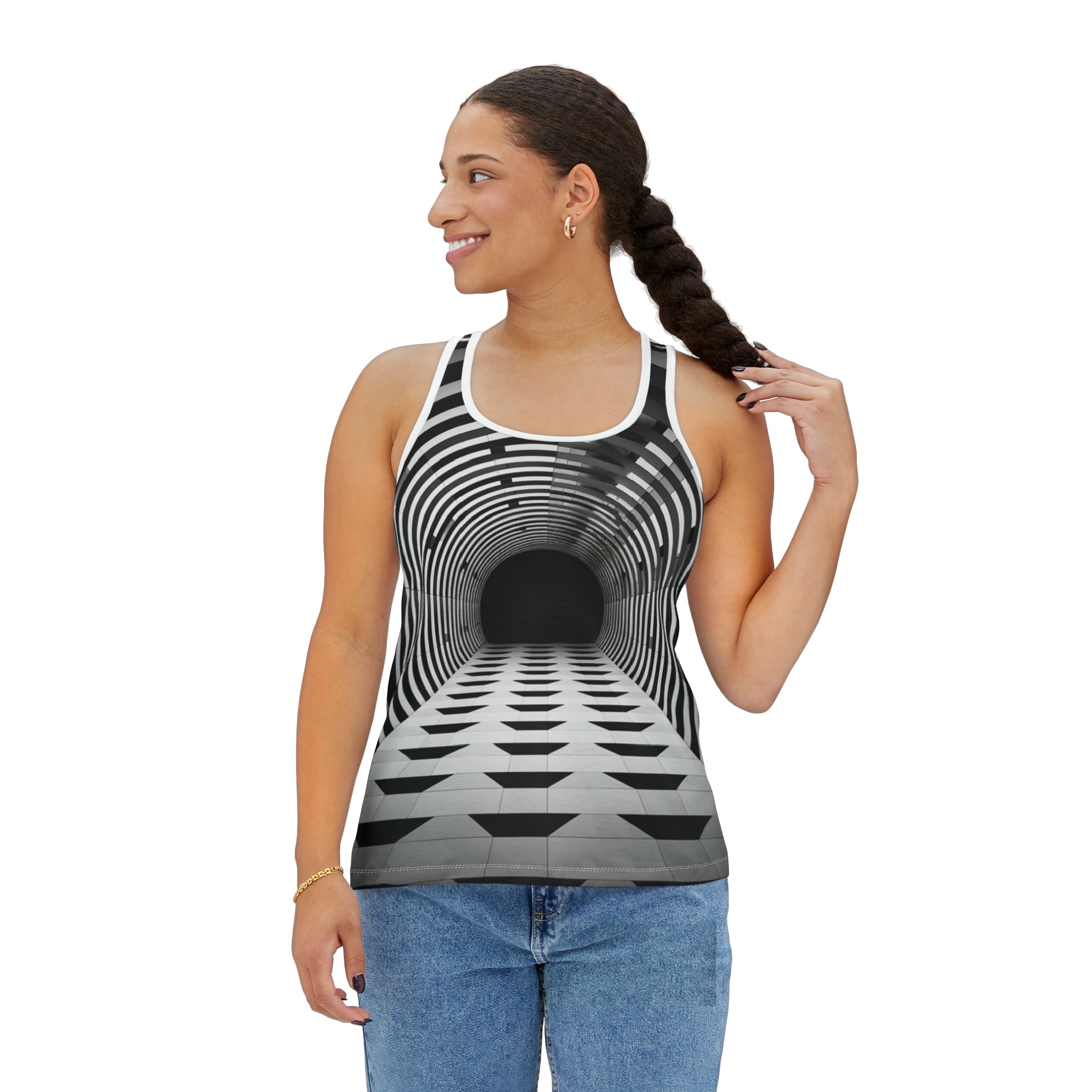 🌀 Mesmerizing Solitude: Optical Illusion Women's Tank Top - A Cool, Trippy Conversation Starter, Perfect for Personal Space Enthusiasts 🌈🚫