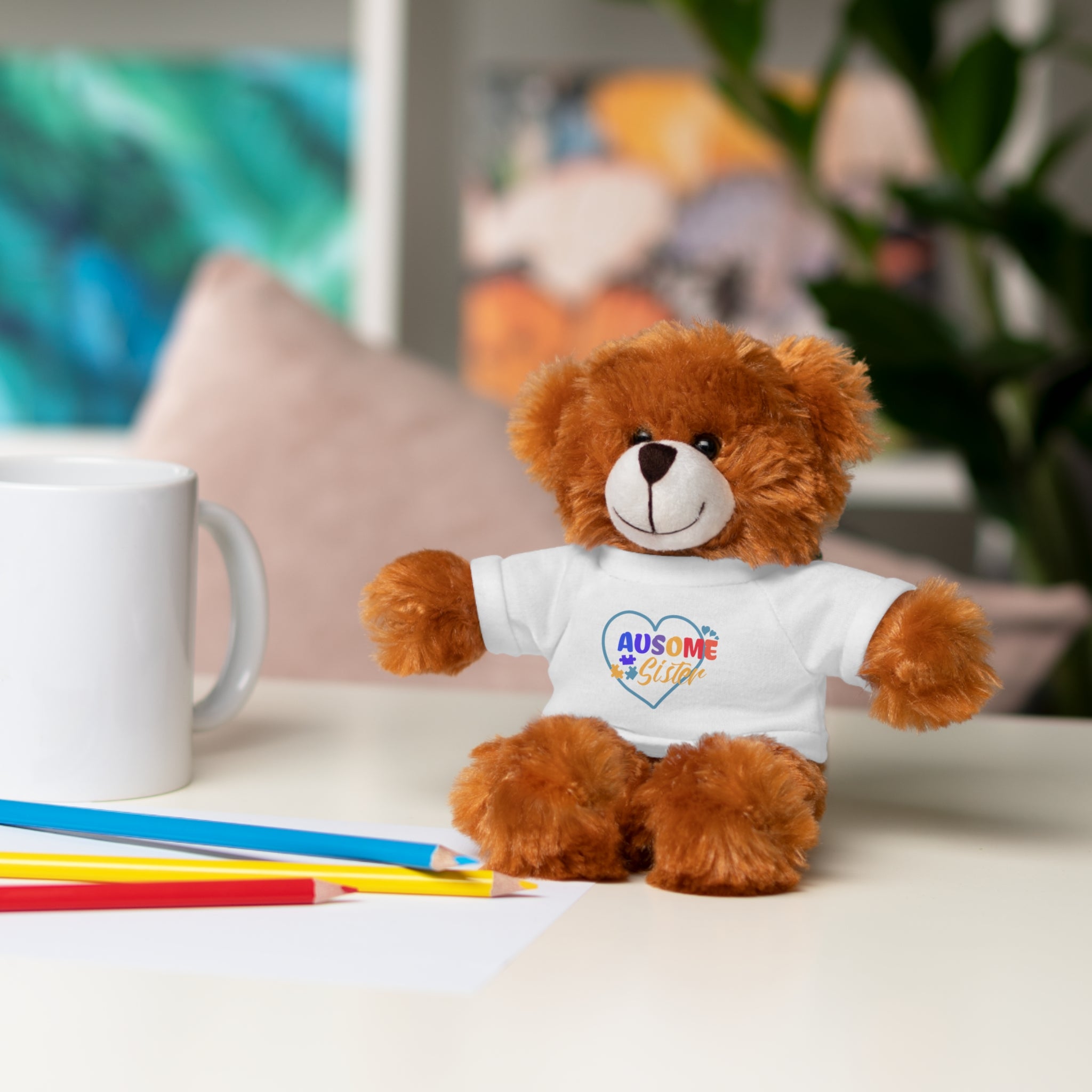 Celebrate Your 'Ausome Sister' with Autism Awareness Stuffed Bear - Customized Tee Included