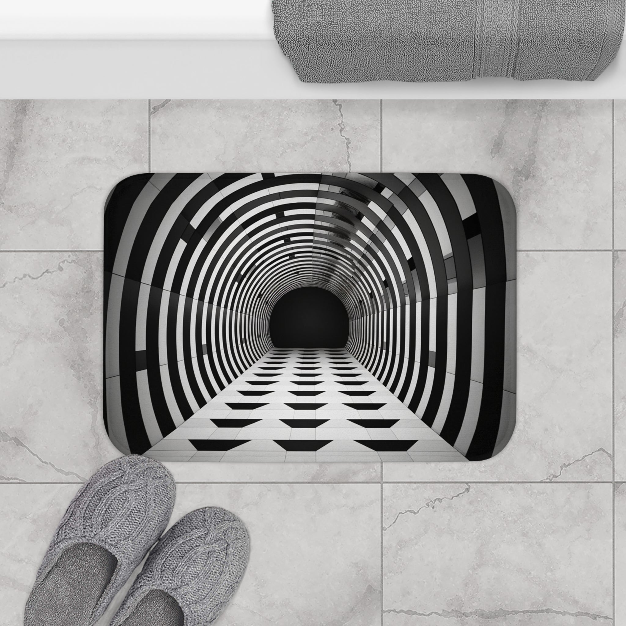 🌀 'Down the Rabbit Hole' Bath Mat: Eye-Catching Optical Illusion Design - Unique, Trippy Home Decor for Bathroom, Conversation-Starting Floor Art 🐇