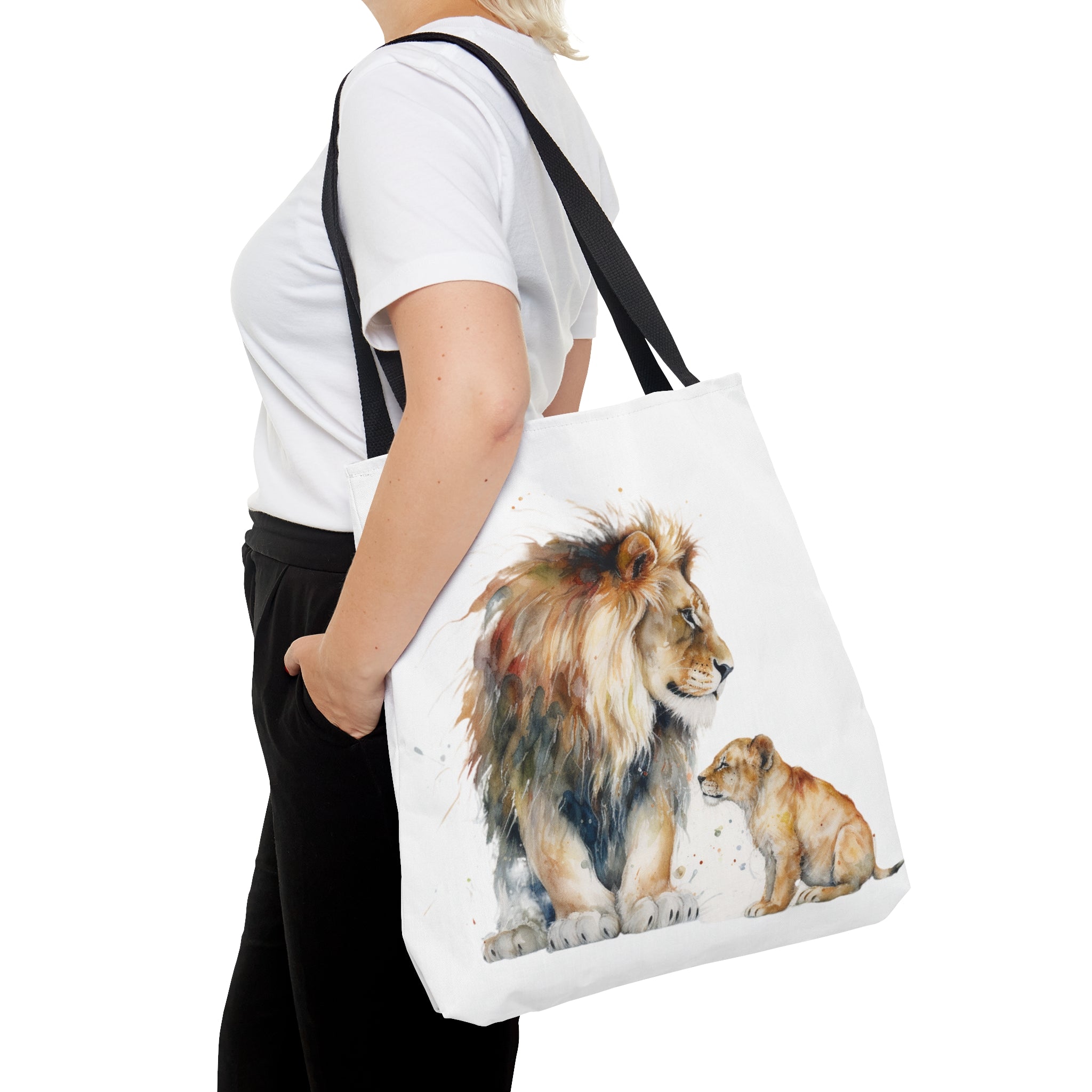 Tote Bag (AOP) Great Gift for Holidays Lion Father and Cub Great Wear for Animal Lovers Africa Savannah Family