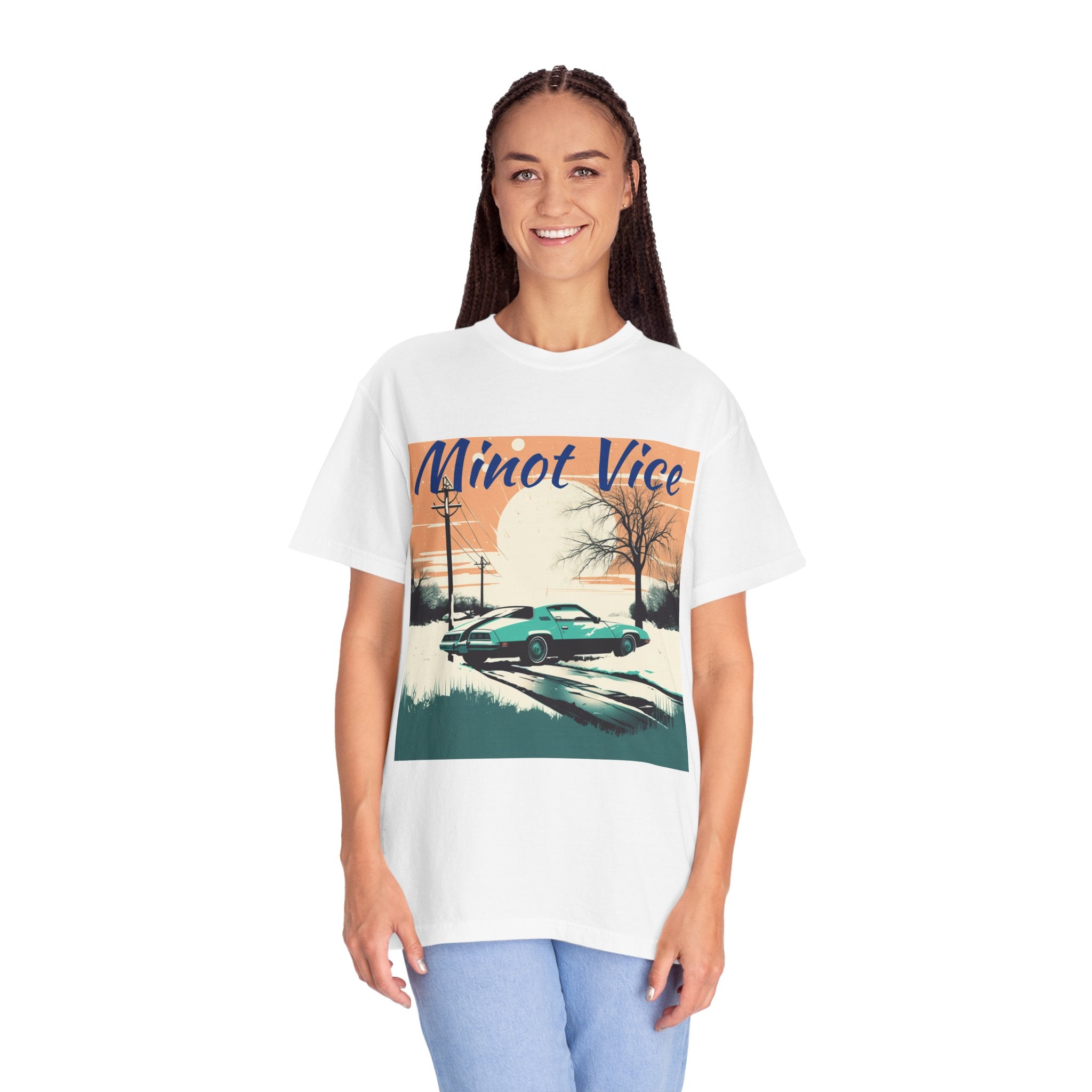 Unisex Garment-Dyed T-shirt-"Minot Vice" Cool Artistic Interpretation Beautiful Gift with Winter Colors for Friends and Family