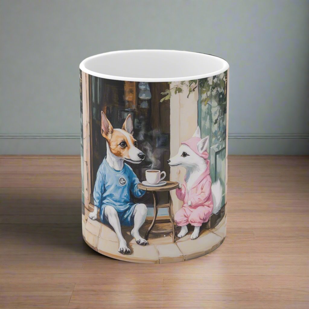 Cute Dog and Fox Coffee Chat Mug 11oz