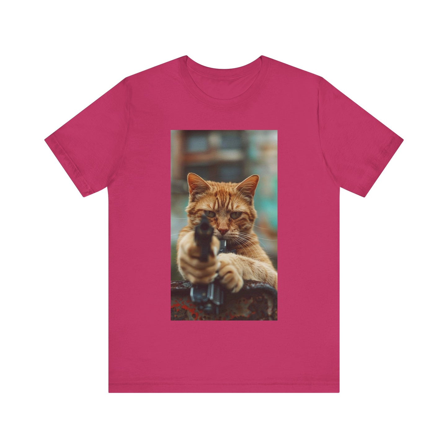 Stealth Paws: Feline Hitman Women's Jersey Short Sleeve Tee - Quirky Cat-Themed Apparel for Fashion-Forward Cat Lovers