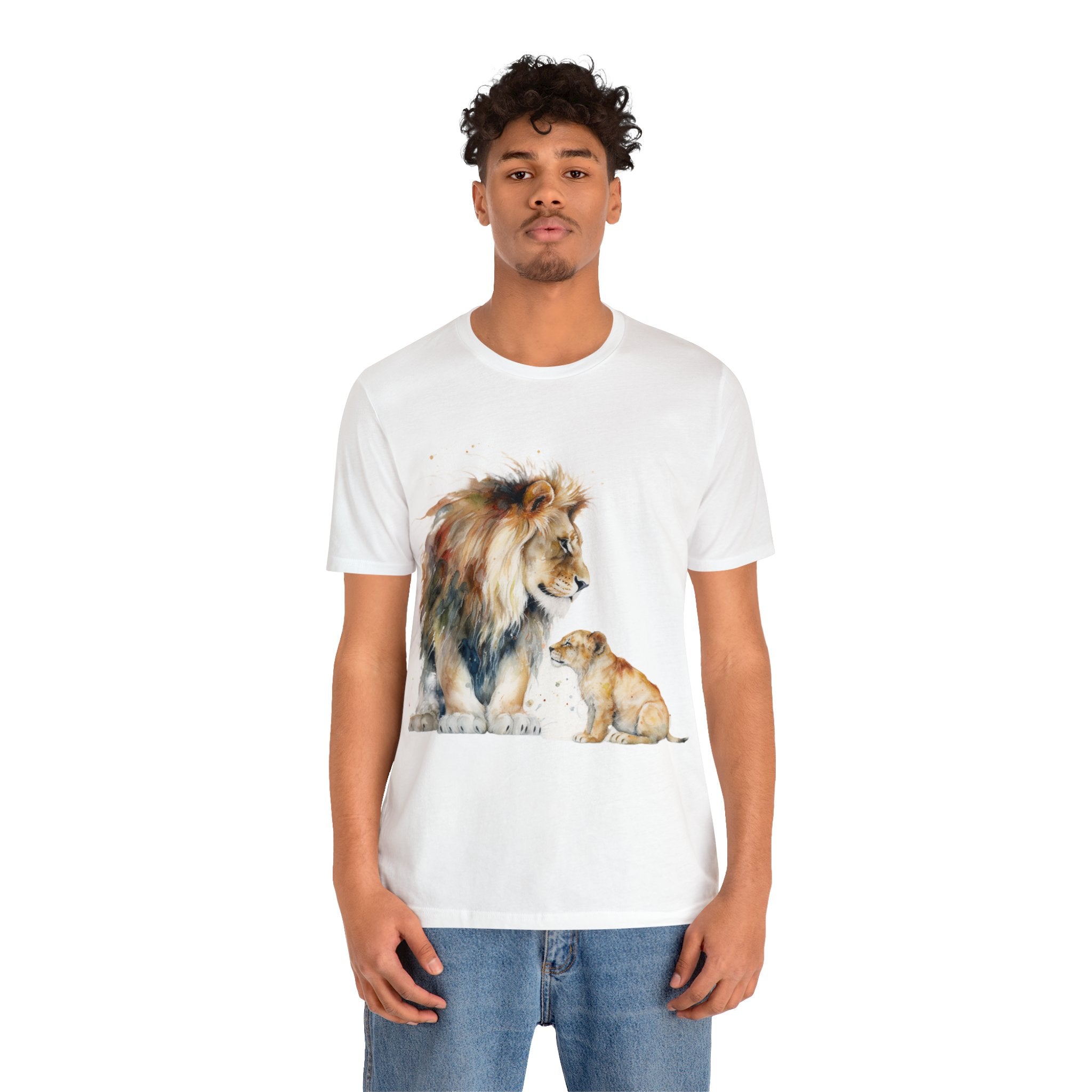 Unisex Jersey Short Sleeve Tee-- Lion Father and Cub Great Wear for Animal Lovers Africa Savannah Family