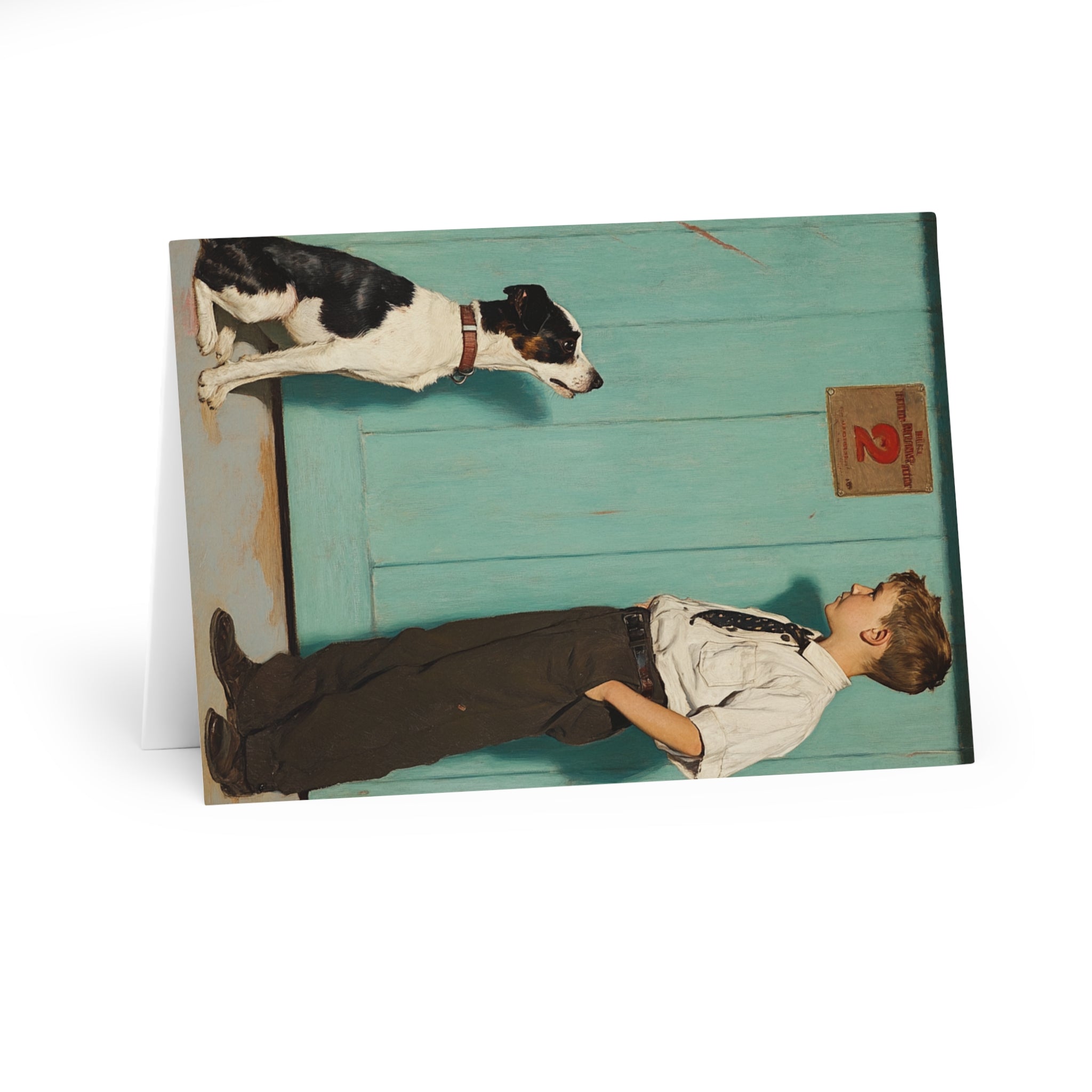 Boy’s Best Friend: Mid-20th Century Boy and Dog Outside Store Greeting Cards (5 Pack) - Celebrate Timeless Companionship