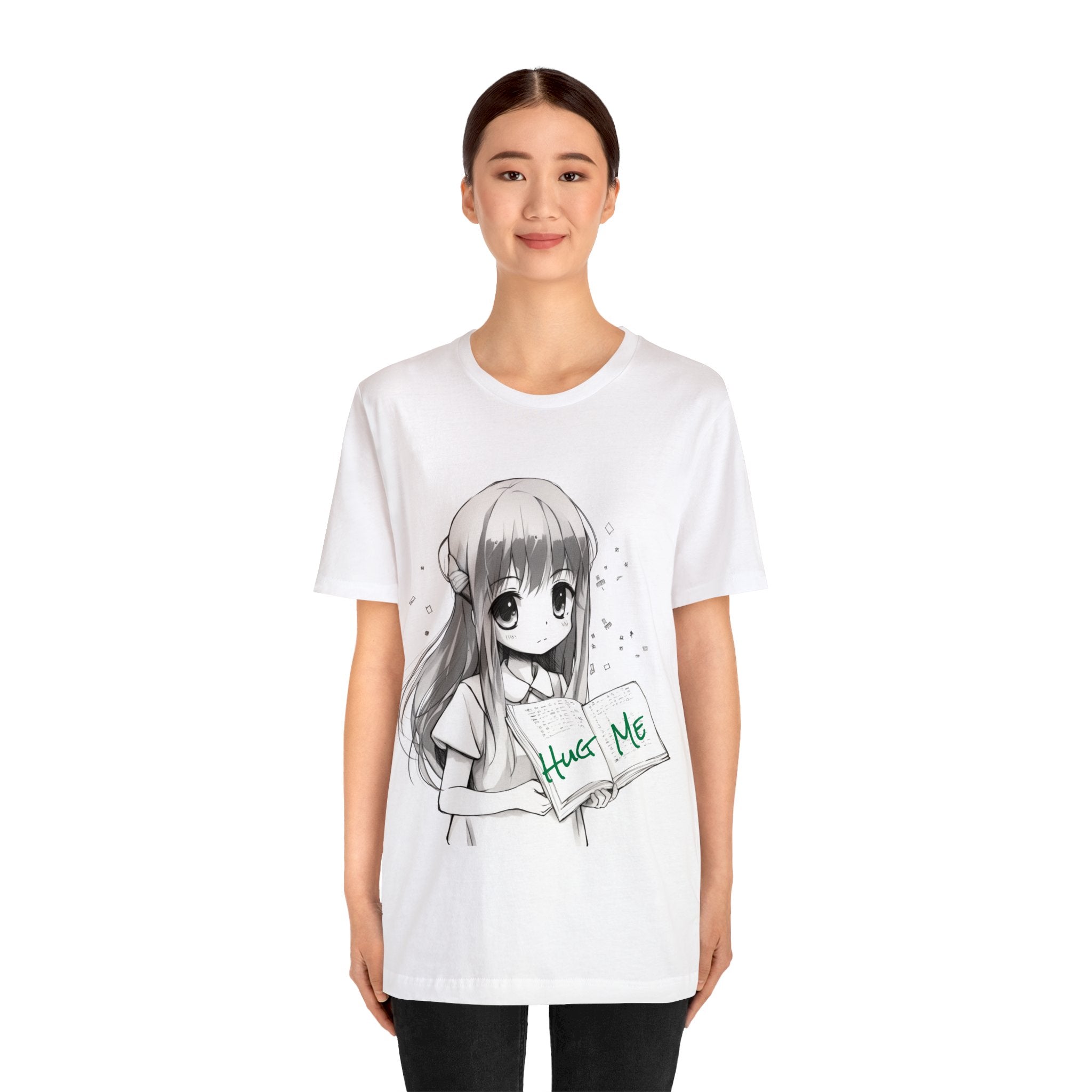 Unisex Jersey Short Sleeve Tee-'  "Hug Me" Beautiful Anime Sketch Shirt for Manga Fans and Lore Enthusiasts Birthday Present