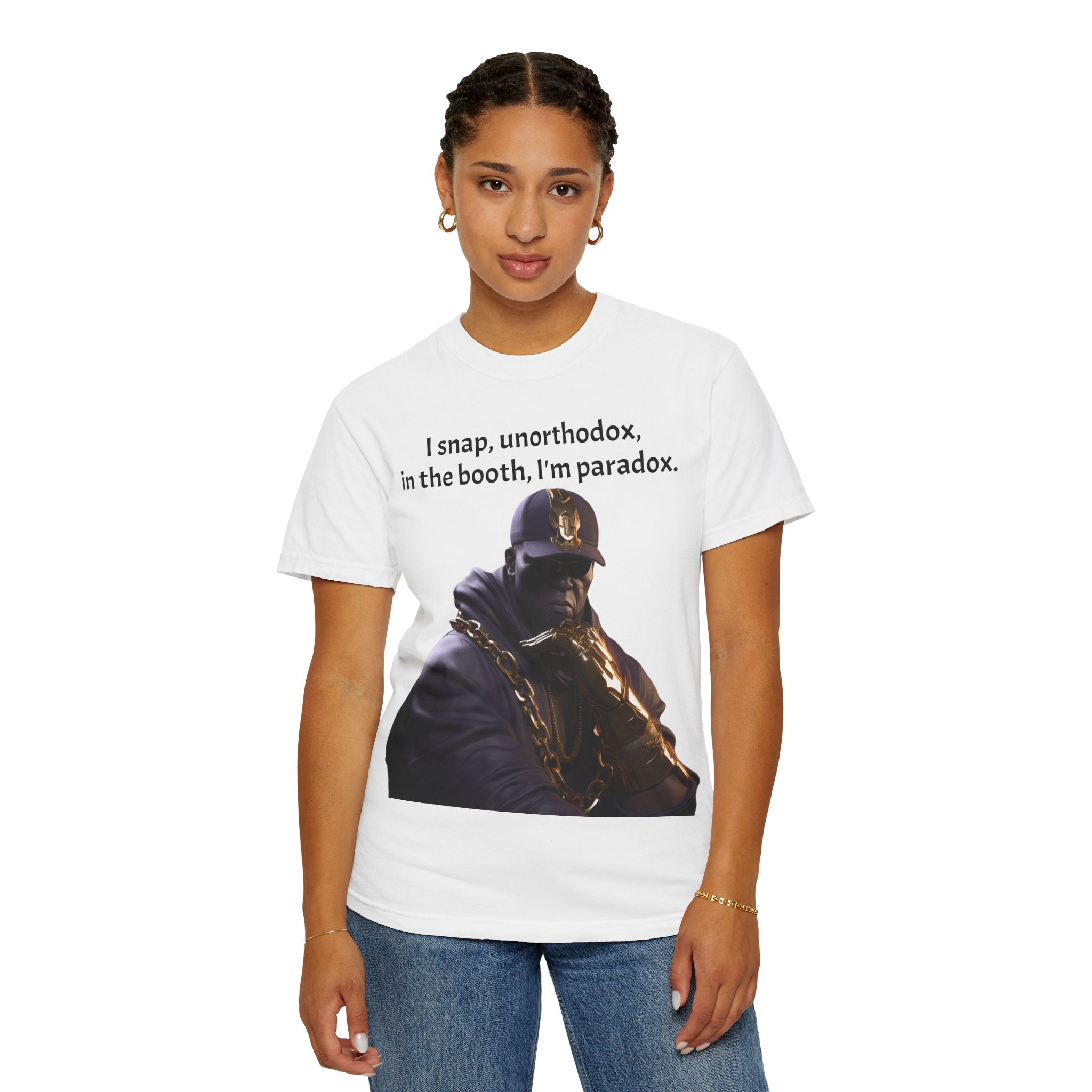 White Shirt. Thanos Inspired Cosmic Warlord Ins Hip Hop Unisex Garment-Dyed Tee for Urban Wear Enthusiasts