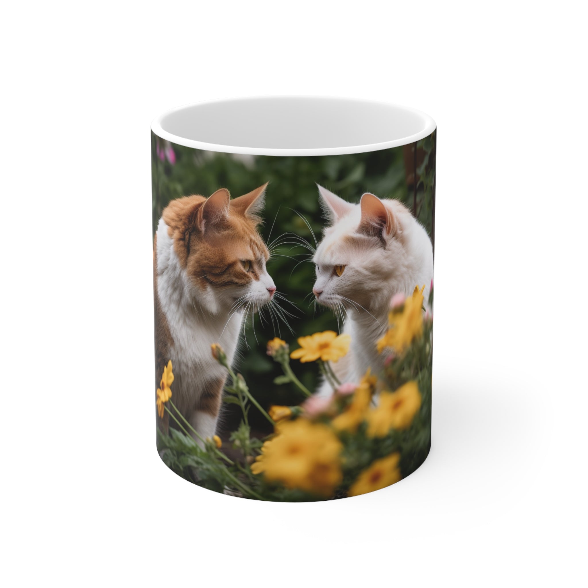 Cat Feline Party Adorable Garden Ceramic Mug 11oz - Perfect Gift for Cat Lovers & Garden Enthusiasts Gift for Pet Lovers and Cat Owners