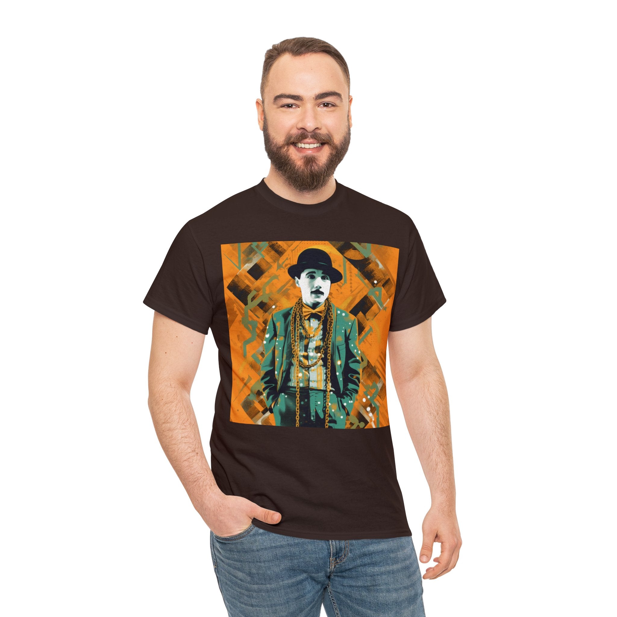 T-Shirt of Comedy Legend. Shows Passion for Craft in a Stylish Manner. Elevate Your Style with the Iconic Performance Artist Pose Abstract Colorful Unisex Heavy Cotton Tee - Wearable Art for Trendsetters