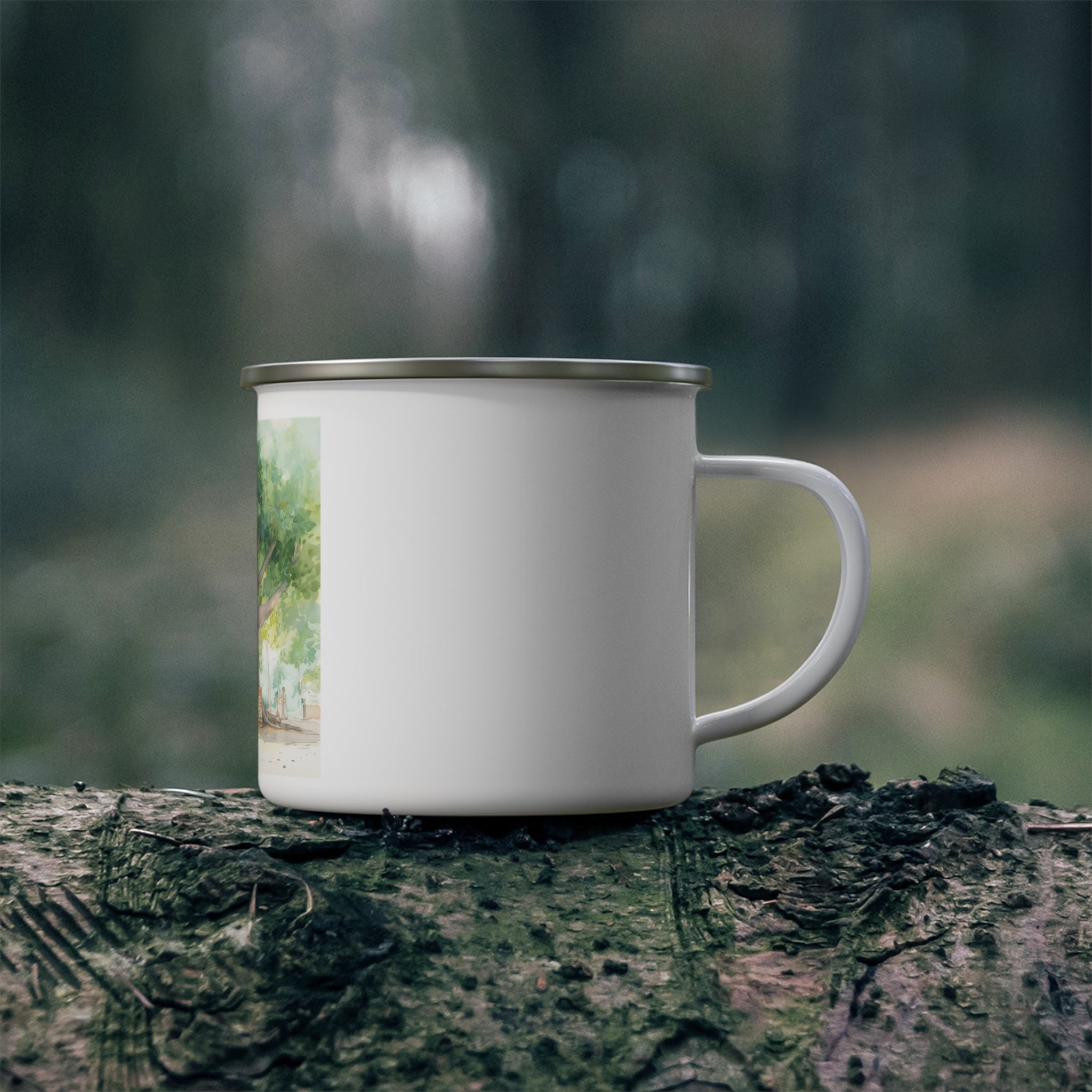 illustrated Shade Tree Market Stand Enamel Mug, 12 oz - Perfect for Coffee Lovers and Mug Enthusiasts