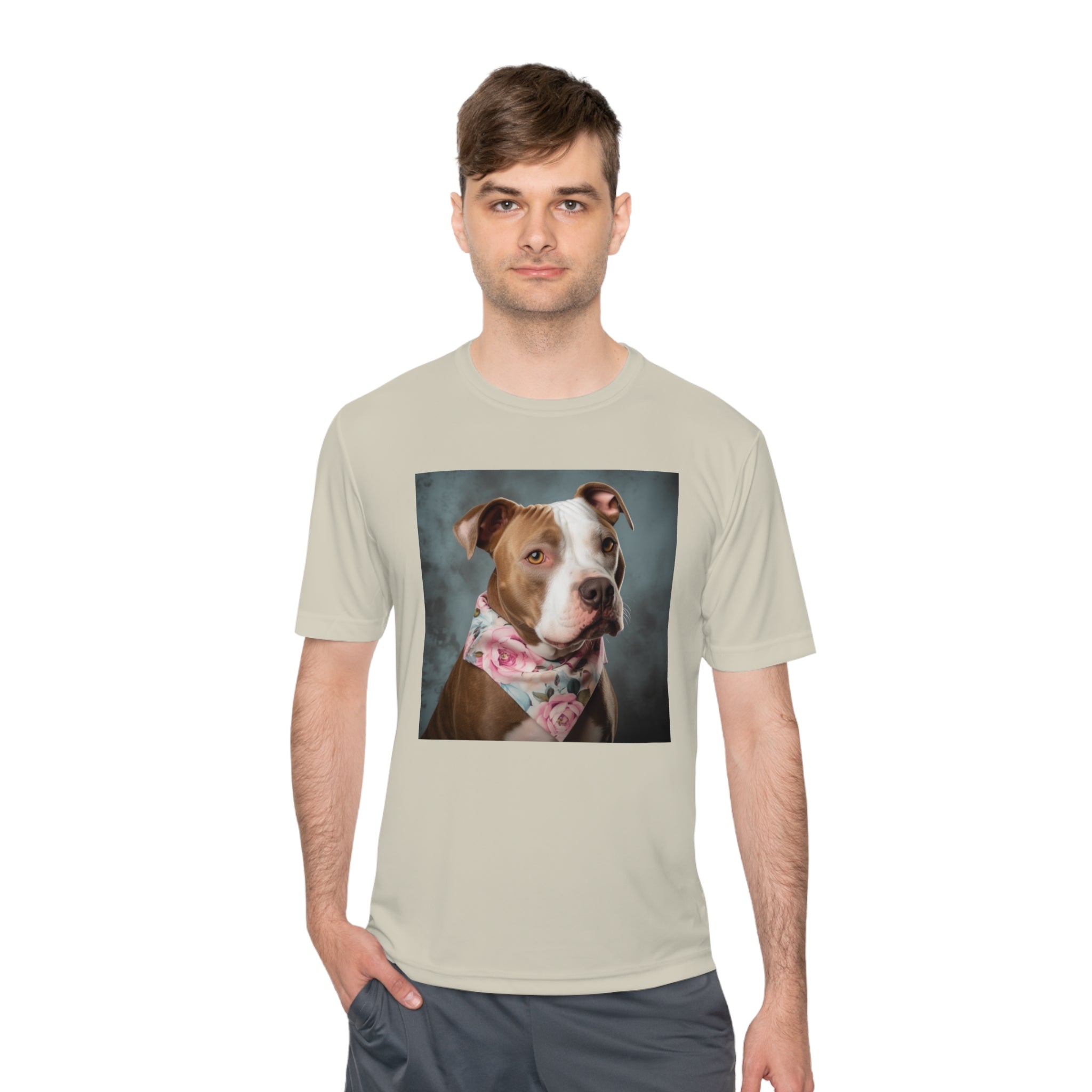 Perfect for Dog Lovers! Pitbull Puppy wearing a Cute Flower Scarf Unisex Moisture Wicking Tee - This is a Perfect Dog Park T-shirt for Pet Lover. Stay Stylish and Comfortable with This Charming Dog-Lover's Shirt