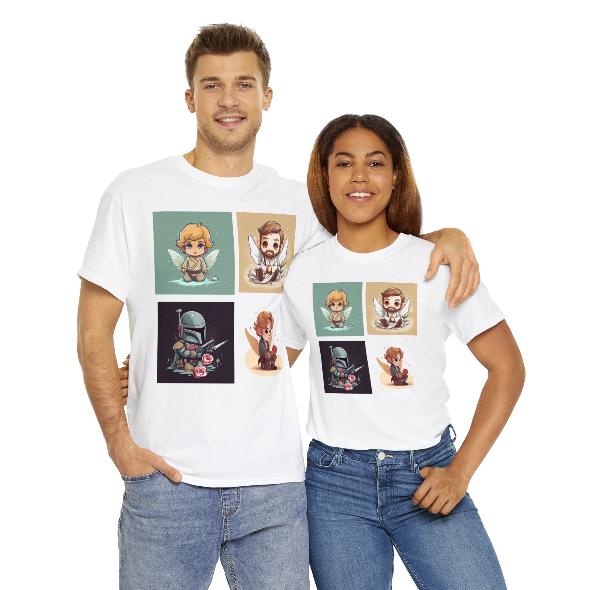 Proven Conversation Starter Cons! This Unique Shirt to Your Collection For Fans of Original Trilogy. Embrace the Epic Saga: Heroes and Villains of a Far Away Galaxy Cute Collage Unisex Heavy Cotton Tee - Showcase Your Love for Timeless Adventures