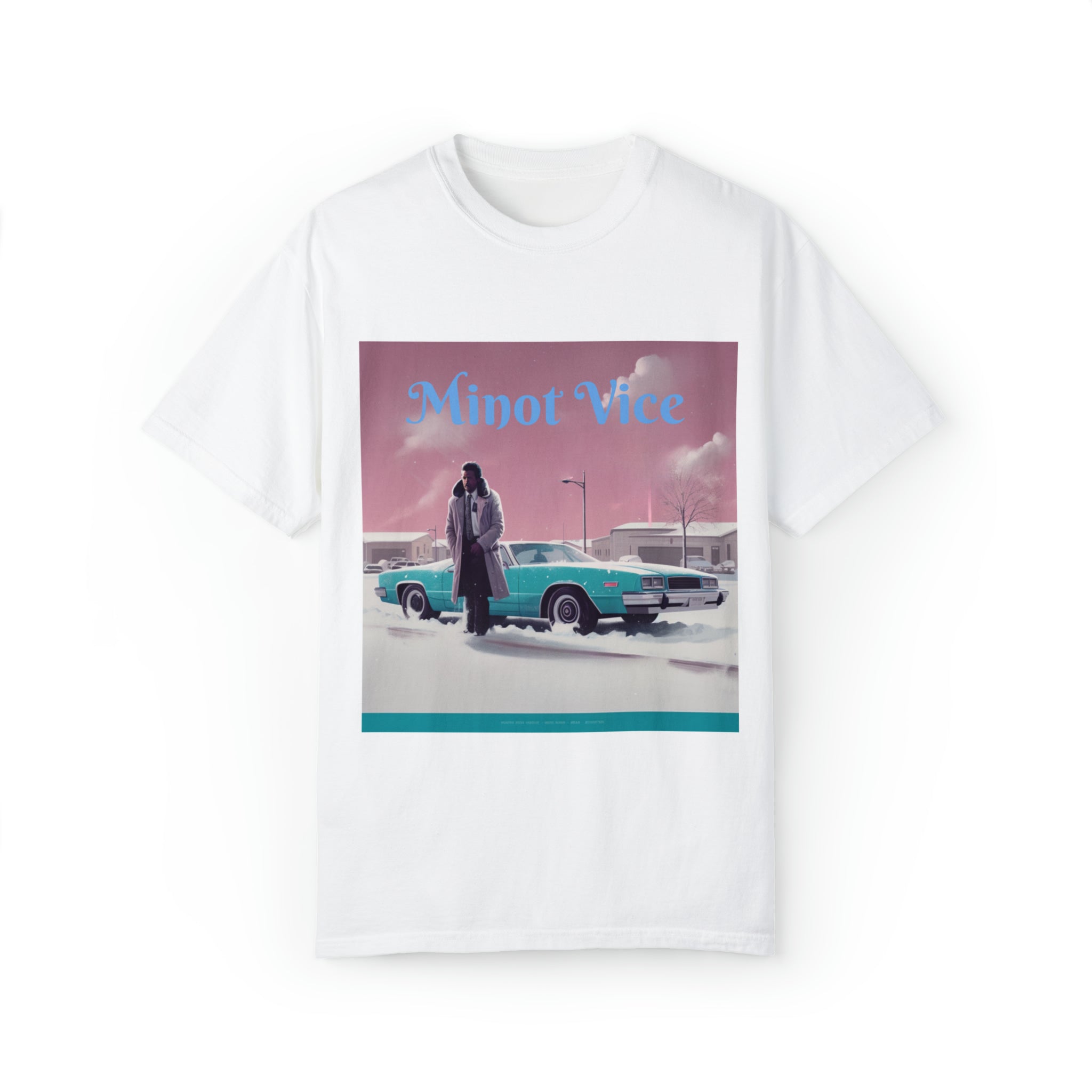 Unisex Garment-Dyed T-shirt-"Minot Vice" Winter Art Gift Wear for Friends and Family Great for Holidays Gag Parody Present