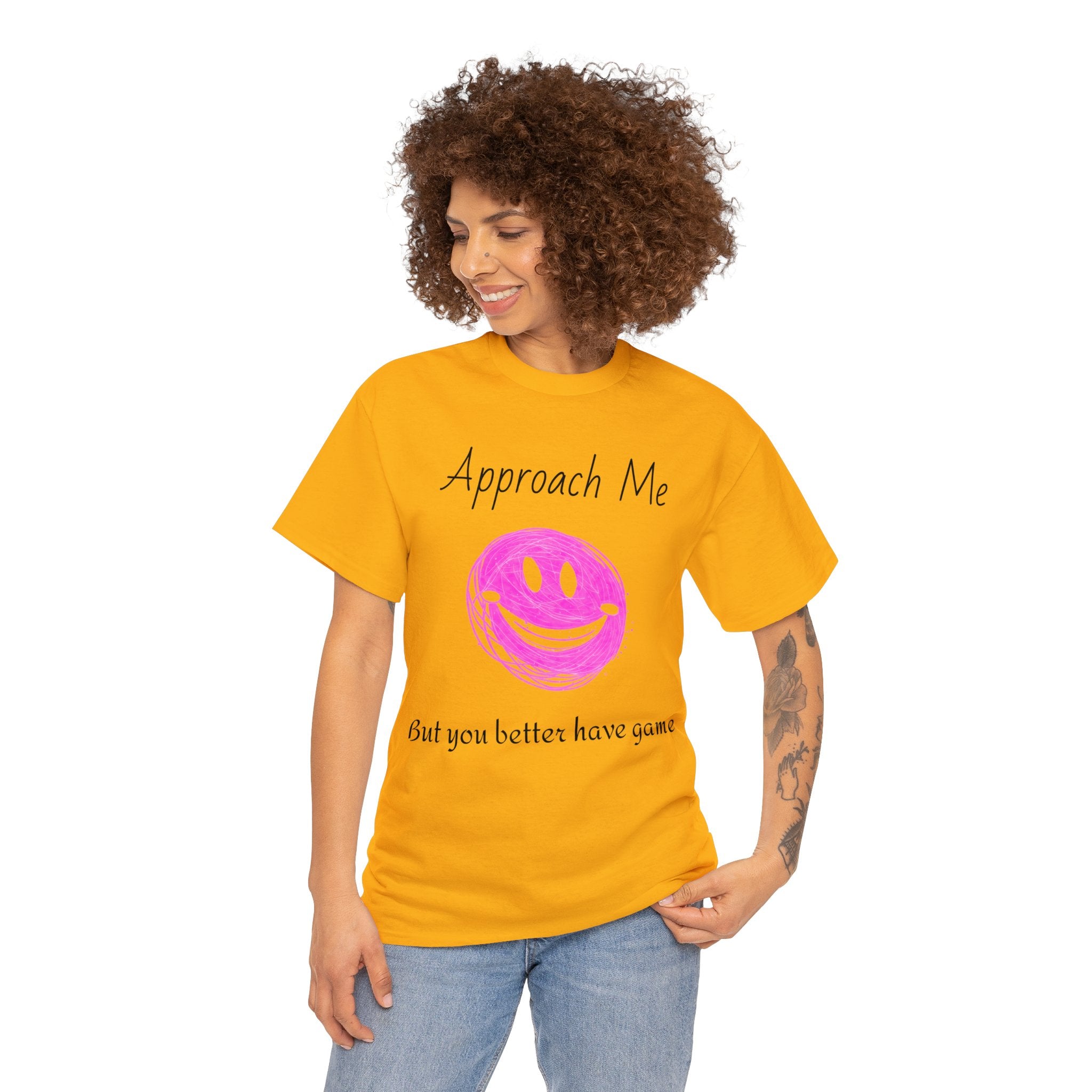 Dare to Date: The Ultimate 'Approach Me If You Dare' Challenge - A Women's Unisex Heavy Cotton Tee Perfect for Social Events, Recreational Activities, and Making Bold Statements