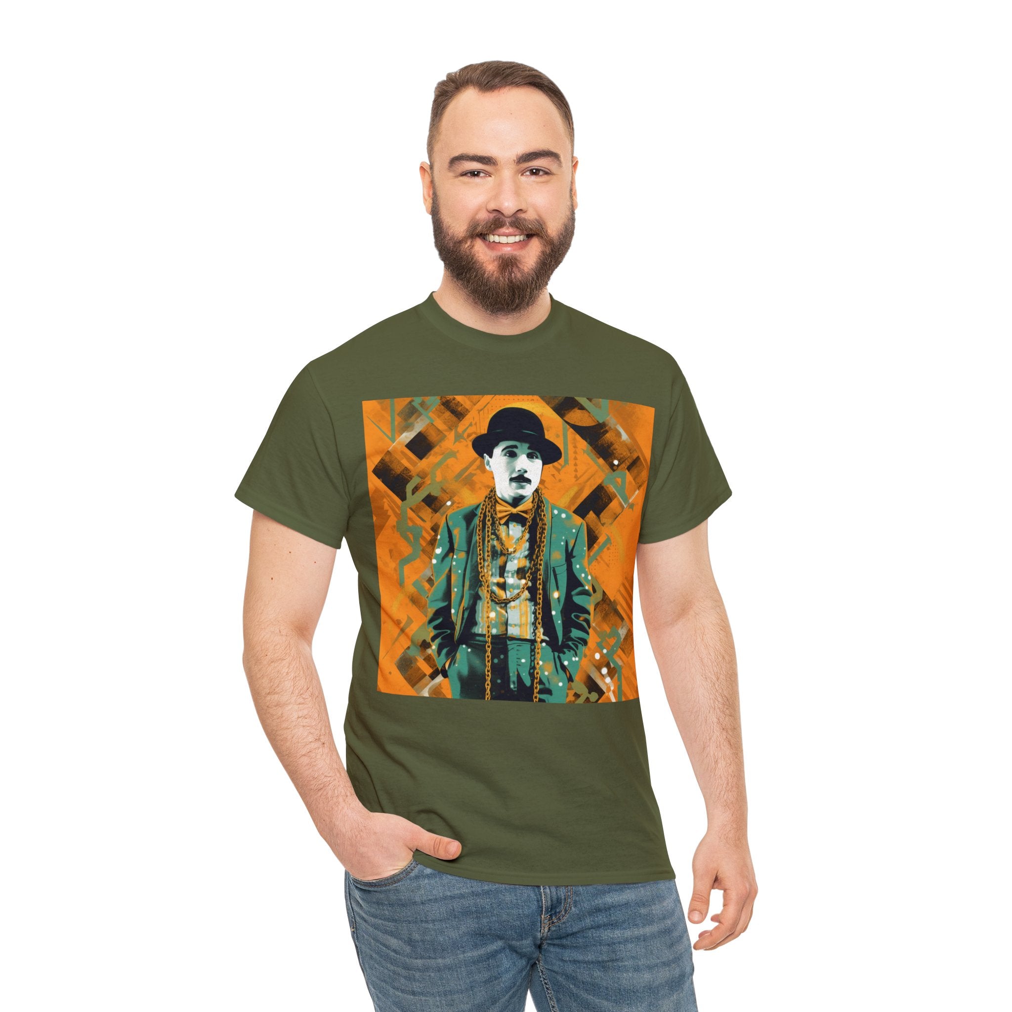 T-Shirt of Comedy Legend. Shows Passion for Craft in a Stylish Manner. Elevate Your Style with the Iconic Performance Artist Pose Abstract Colorful Unisex Heavy Cotton Tee - Wearable Art for Trendsetters