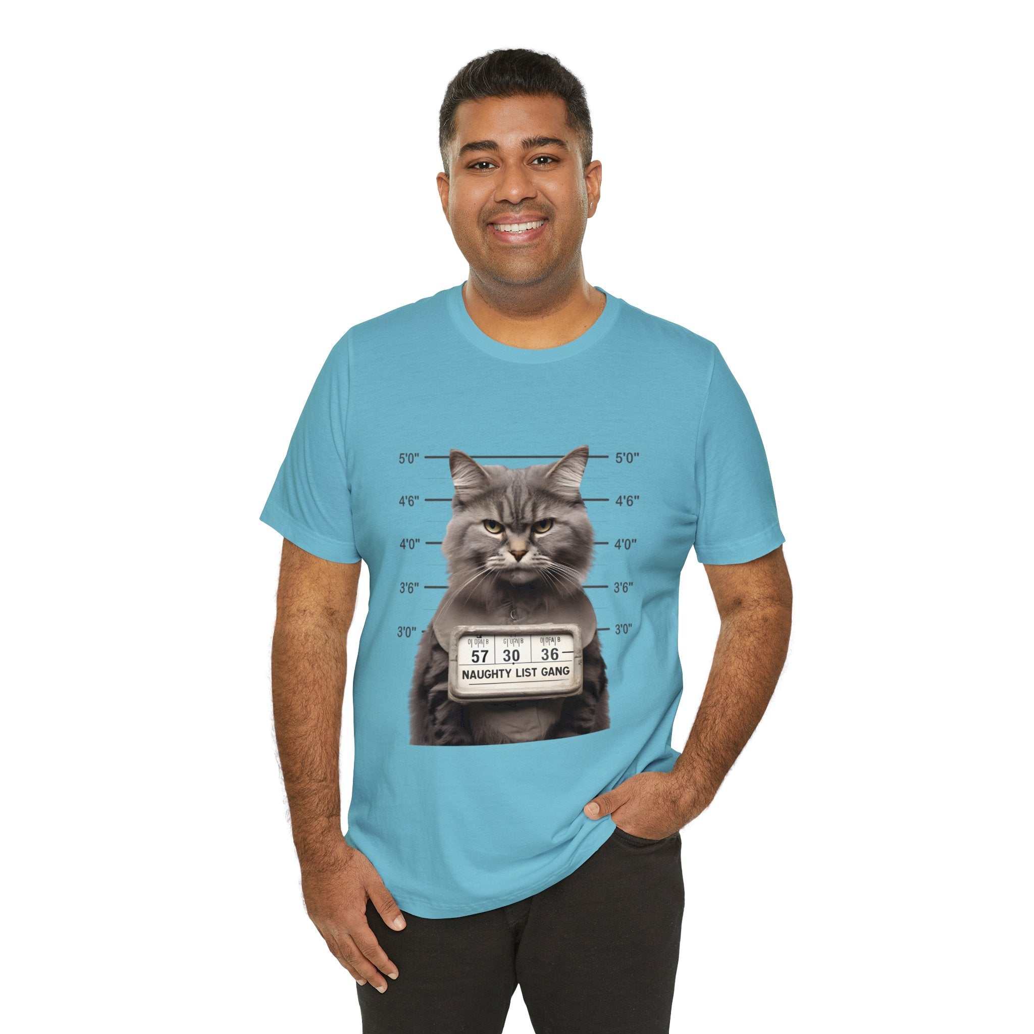 Naughty Cat Gang Cat in a Line-up Funny Unisex Jersey Short Sleeve Tee - Humorous Feline Apparel for Cat Lovers